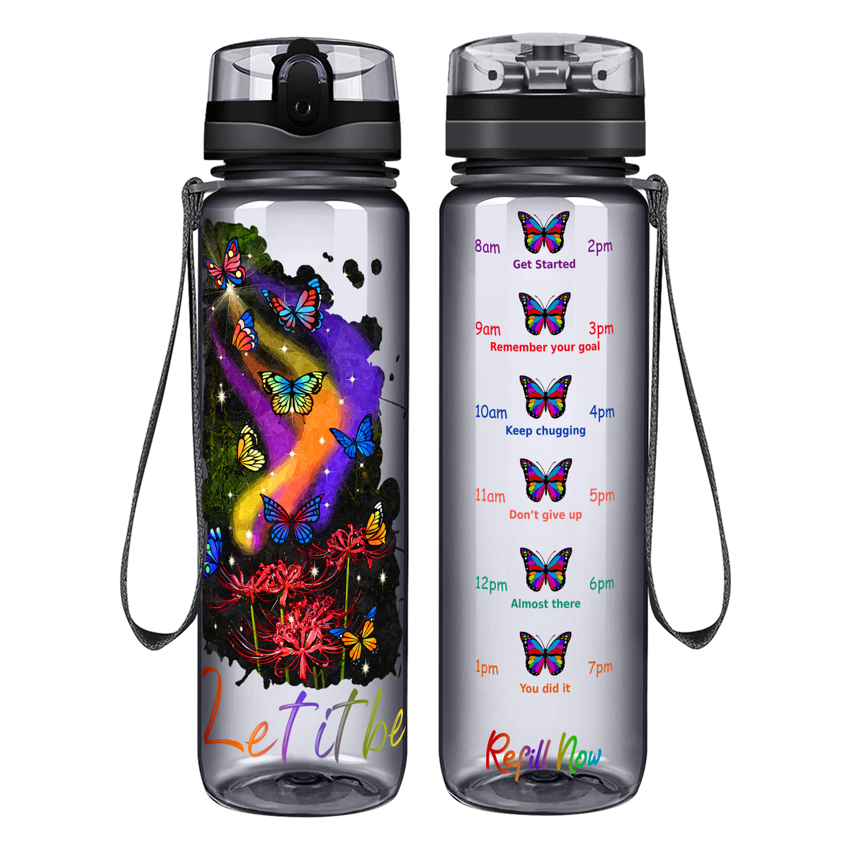 Let It Be Colorful Butterflies on 32 oz Motivational Tracking Water Bottle