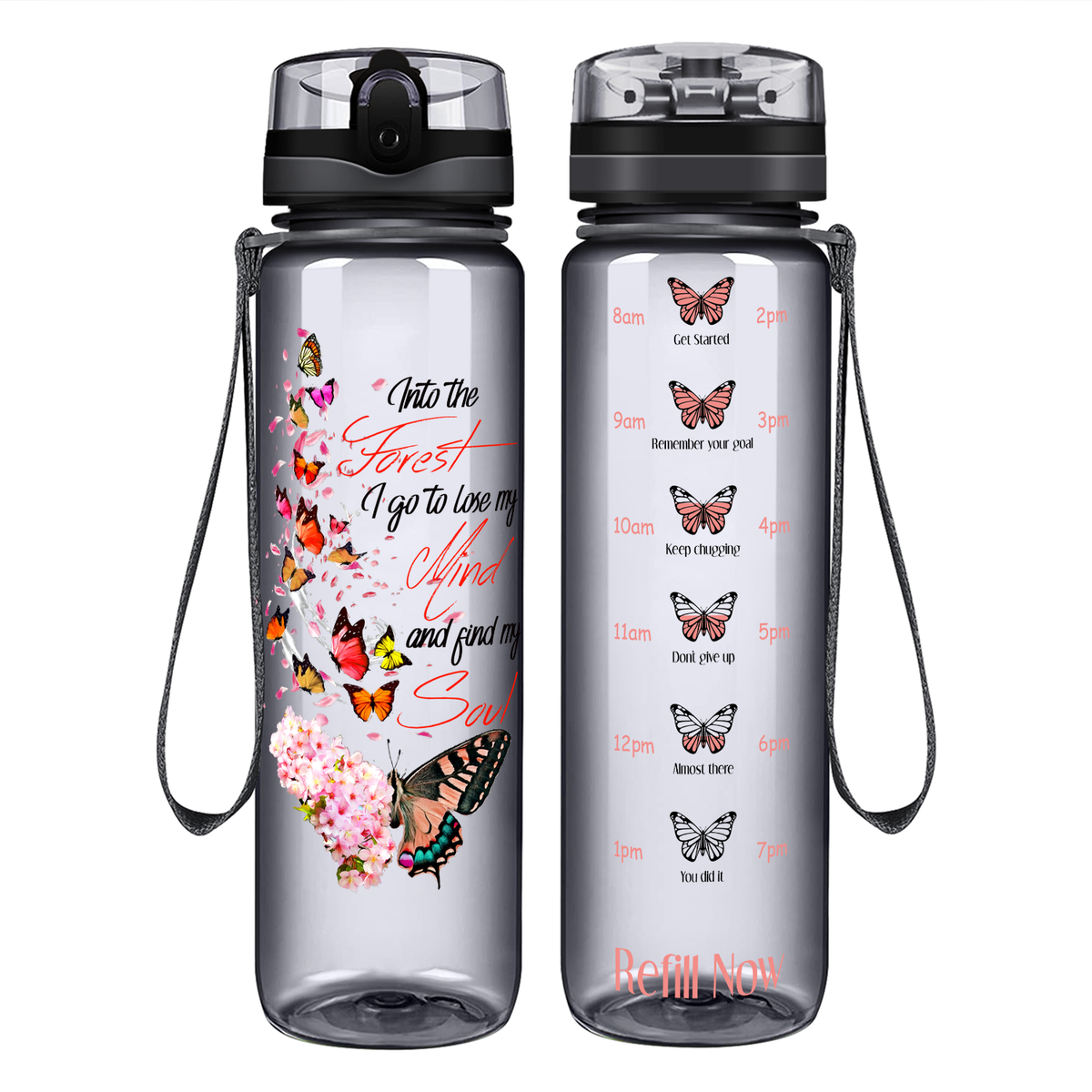 Into the Forest Butterfly on 32 oz Motivational Tracking Water Bottle
