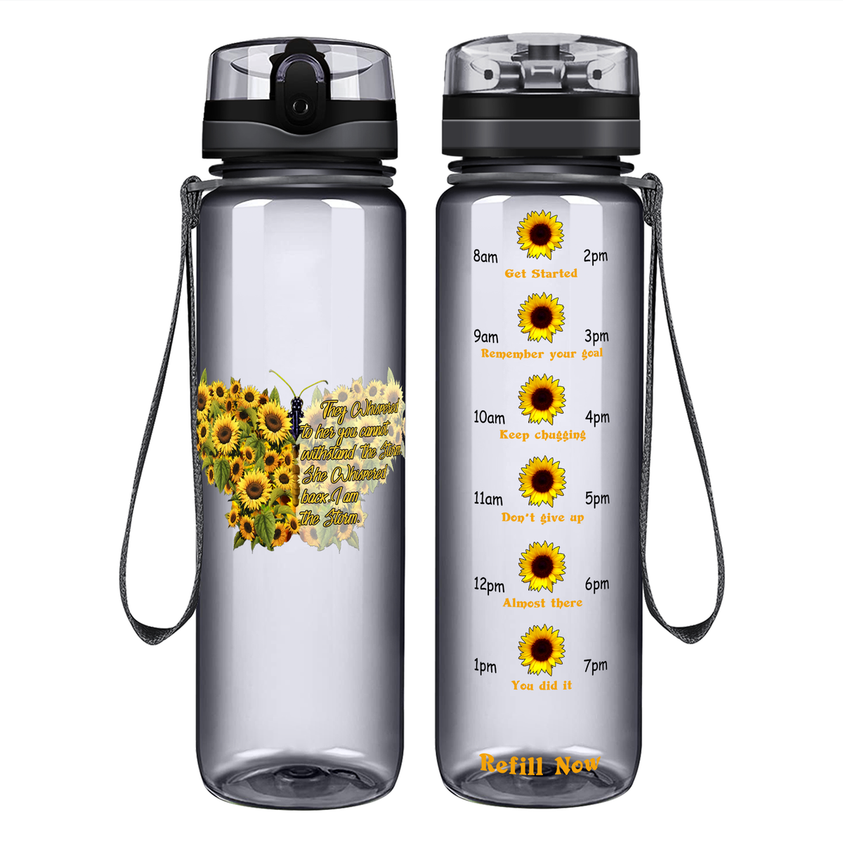 I Am The Storm Sunflower Butterfly on 32 oz Motivational Tracking Water Bottle