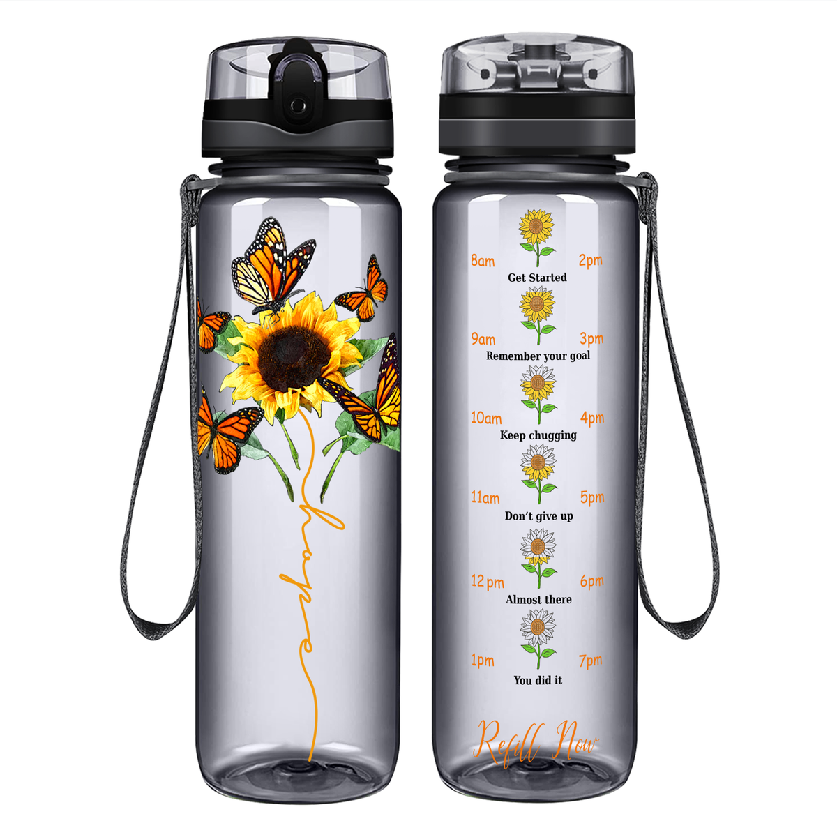 Butterfly Hope on 32 oz Motivational Tracking Water Bottle