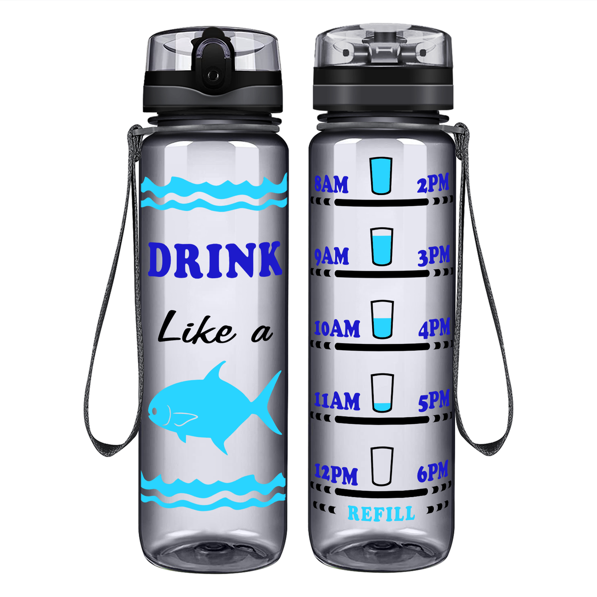 Drink Like Fish on 32 oz Motivational Tracking Water Bottle