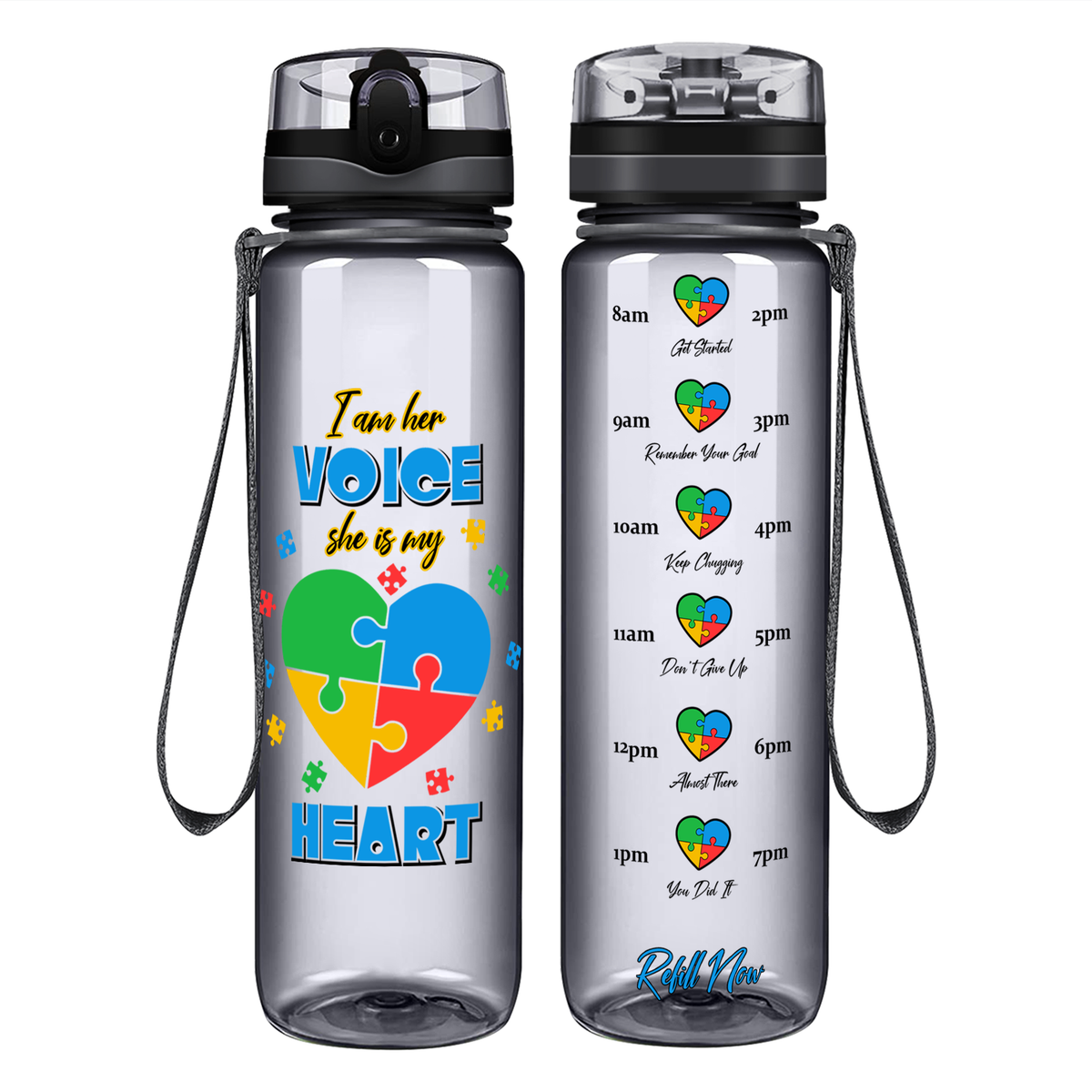 She is My Heart Autism Puzzle on 32 oz Motivational Tracking Water Bottle