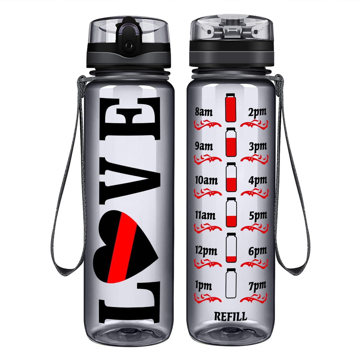 Firefighter Love on 32 oz Motivational Tracking Water Bottle