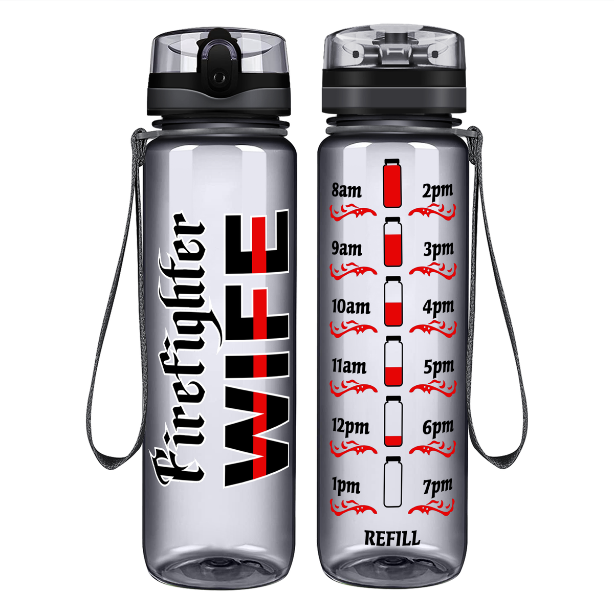 Firefighter Wife on 32 oz Motivational Tracking Water Bottle