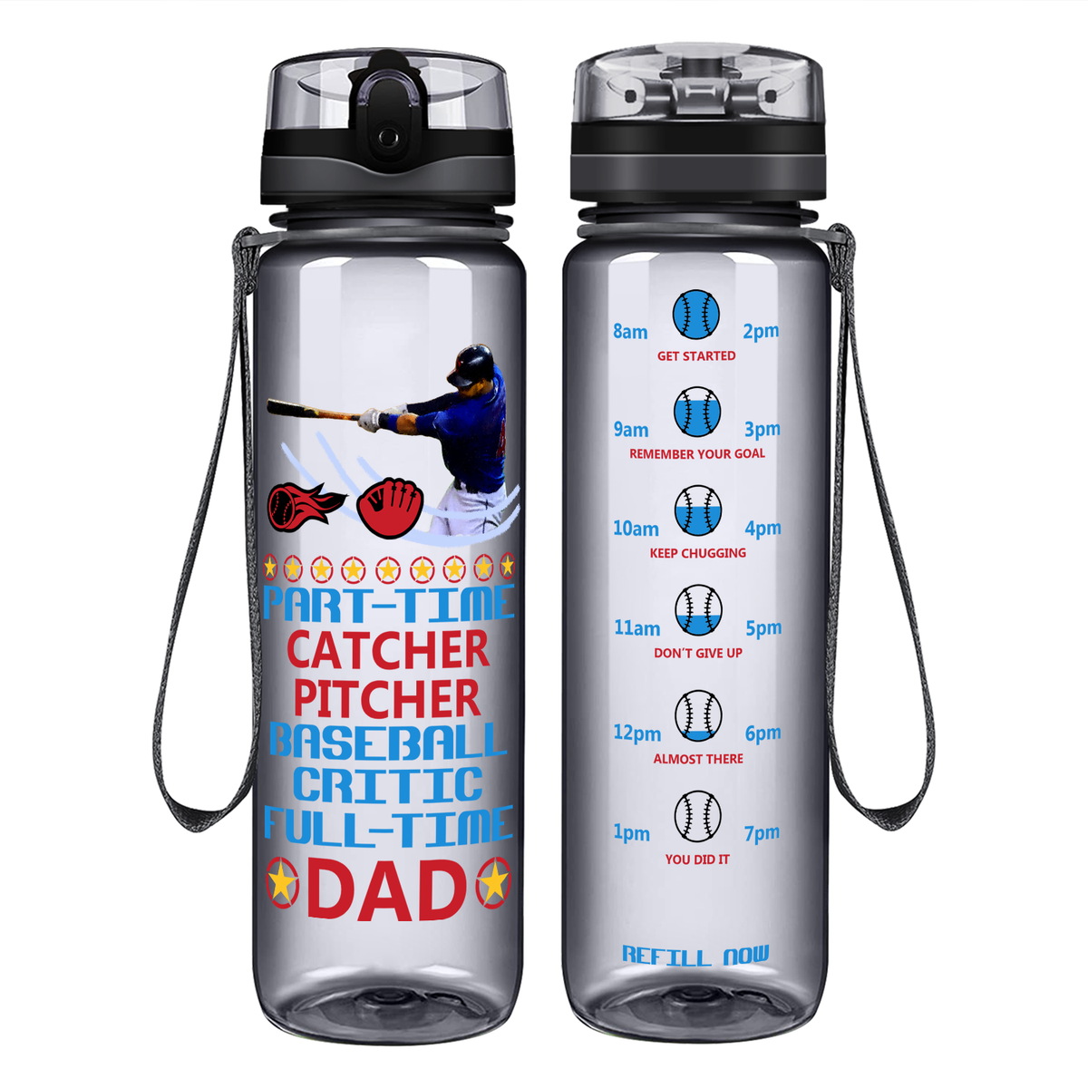 Part-Time Catcher Pitcher Full Time Dad on 32 oz Motivational Tracking Water Bottle
