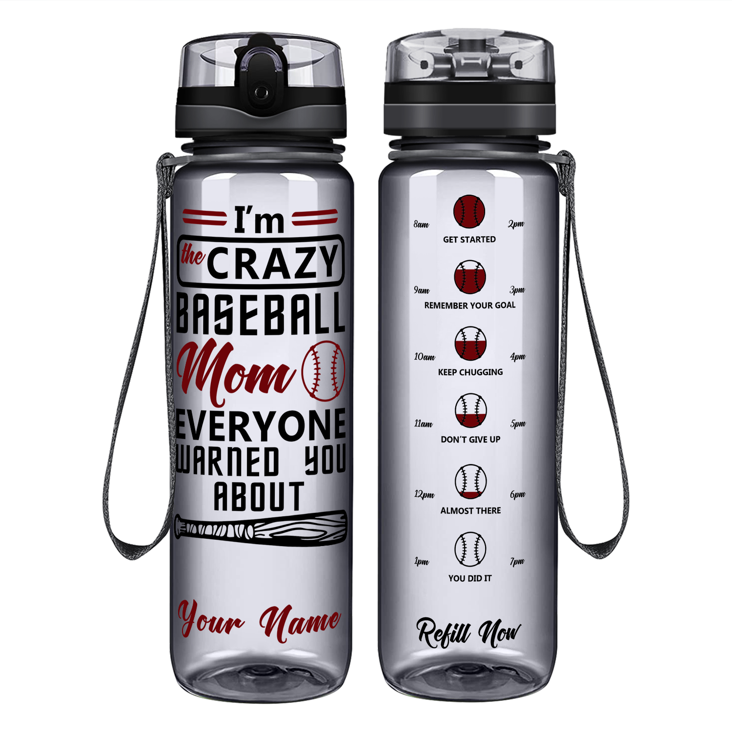 Personalized I'm the Crazy Baseball Mom on 32 oz Motivational Tracking Water Bottle