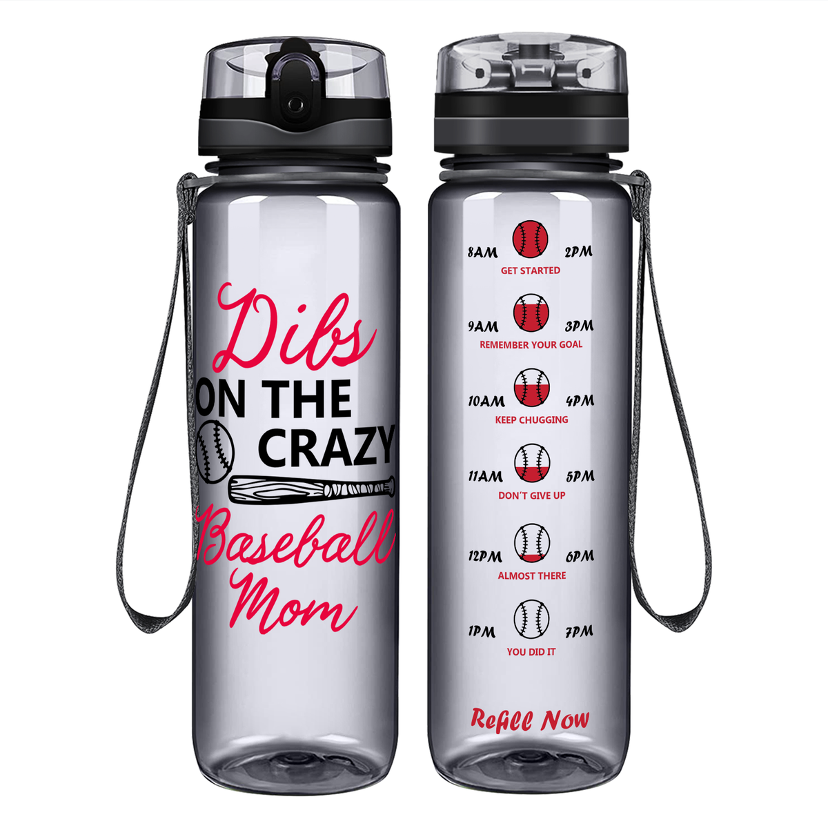Crazy Baseball Mom on 32 oz Motivational Tracking Water Bottle