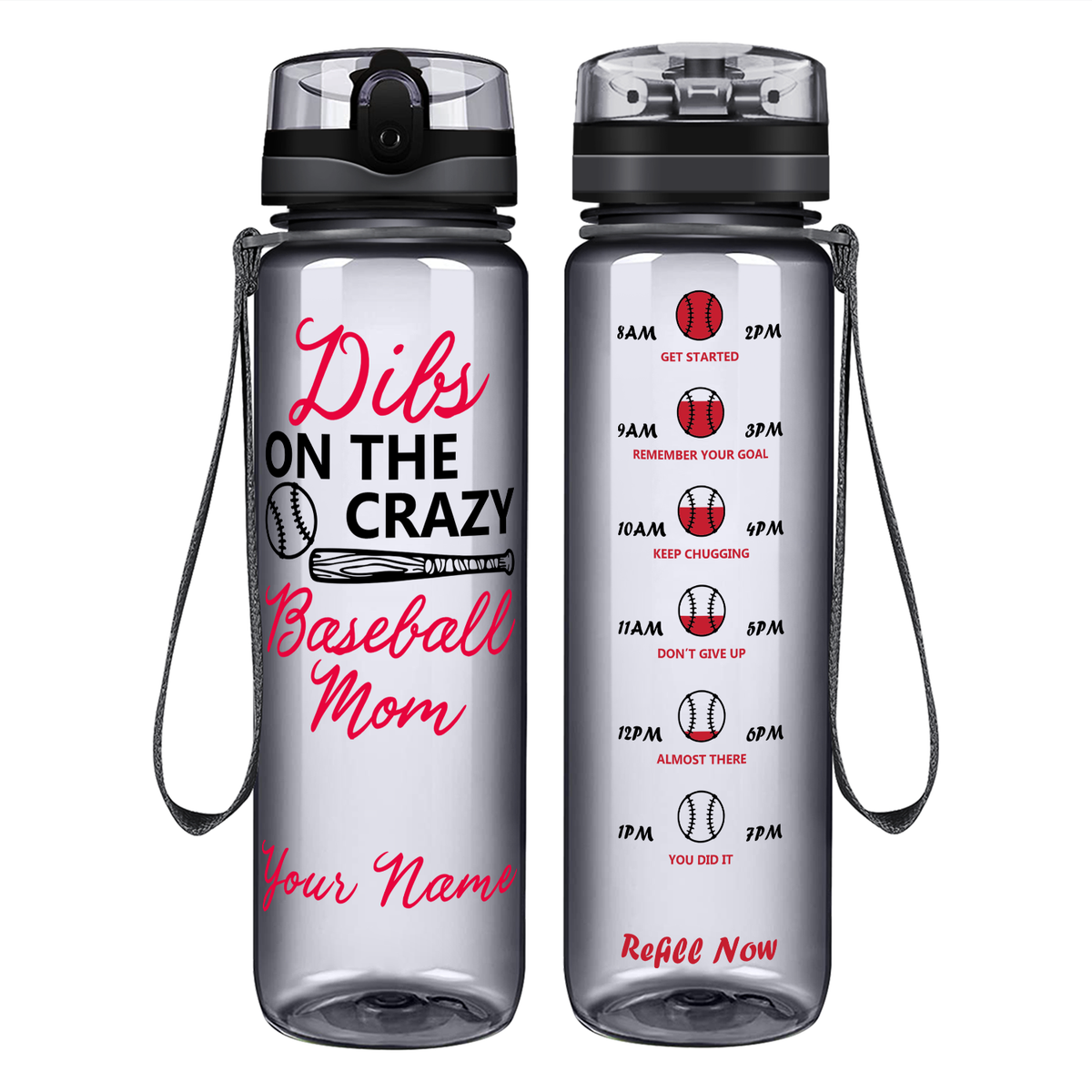 Personalized Crazy Baseball Mom on 32 oz Motivational Tracking Water Bottle
