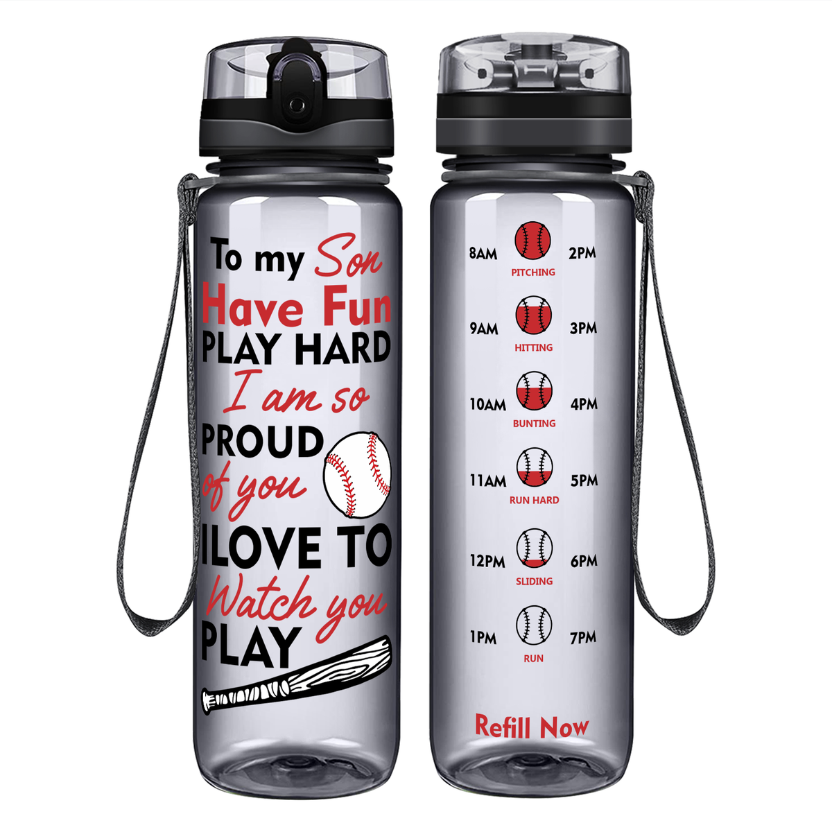Play Hard Son Baseball on 32 oz Motivational Tracking Water Bottle