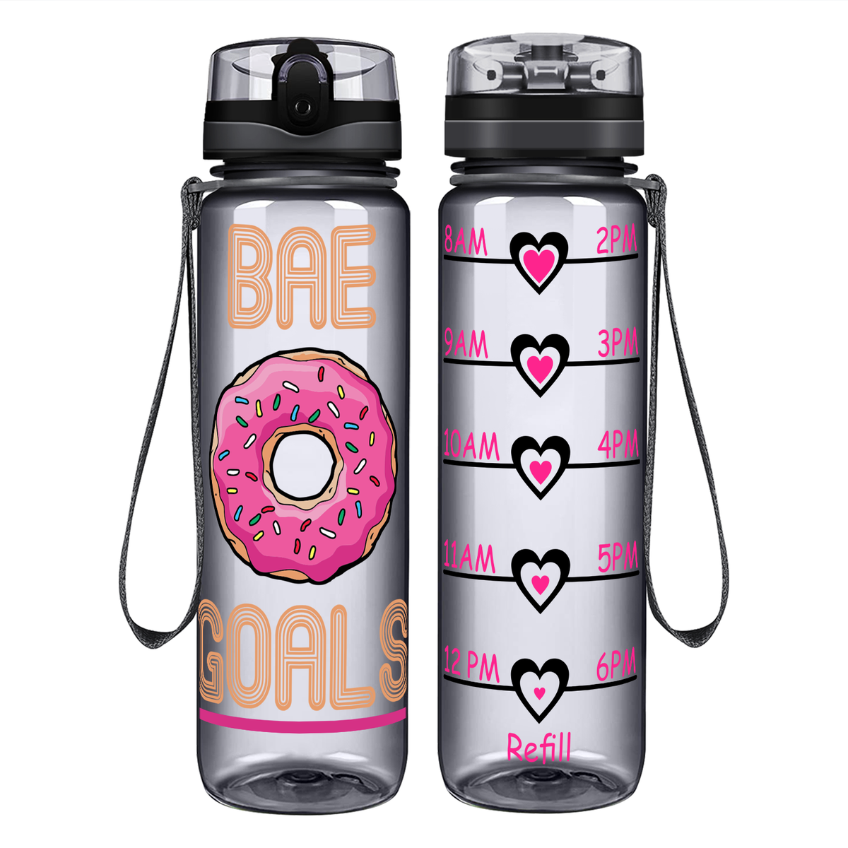 Bae Goals Donuts on 32 oz Motivational Tracking Water Bottle