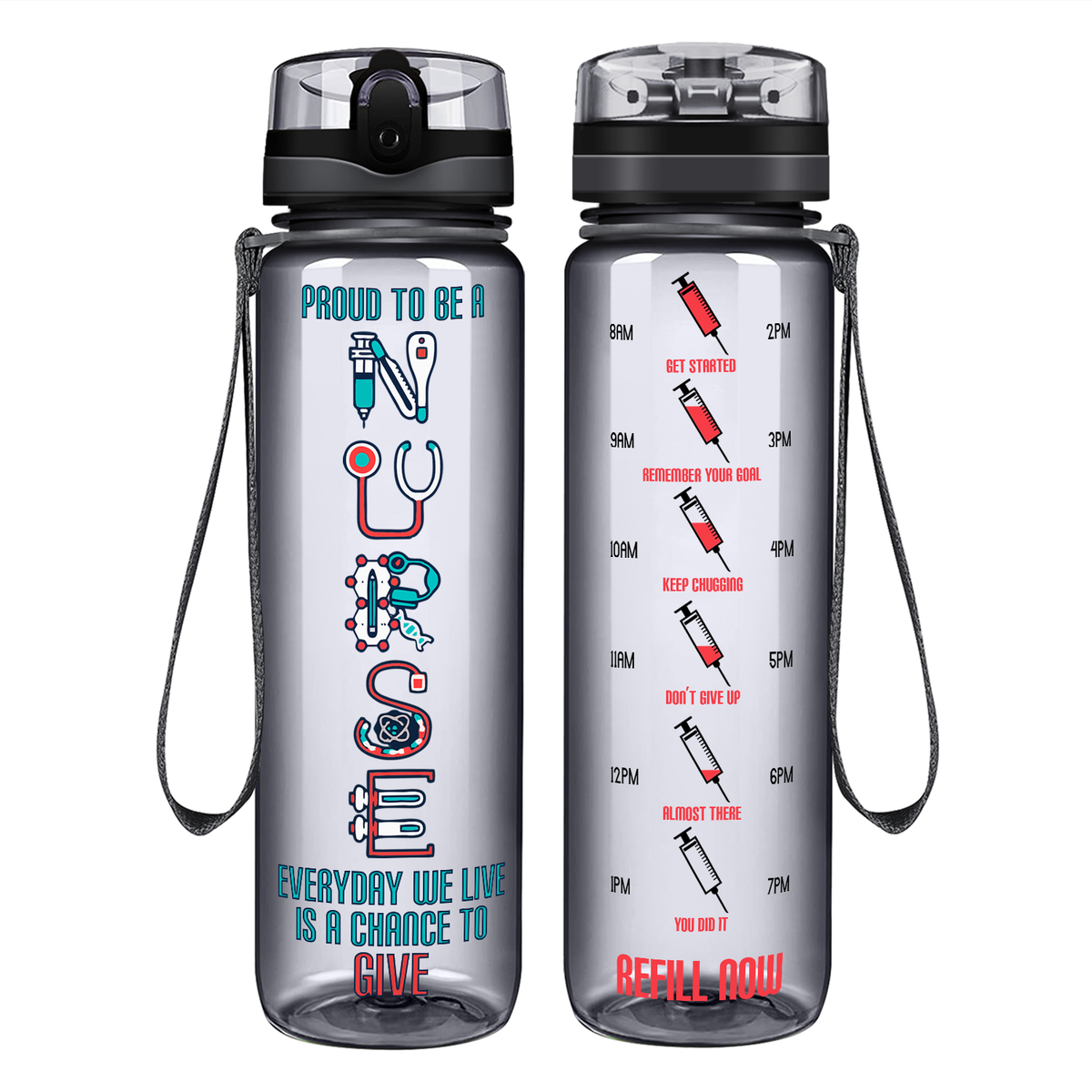 Proud to be a Nurse on 32oz Motivational Tracking Water Bottle