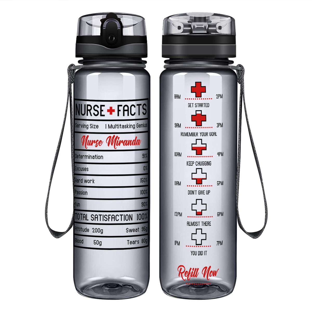 Personalized Nurse Facts on 32oz Motivational Tracking Water Bottle