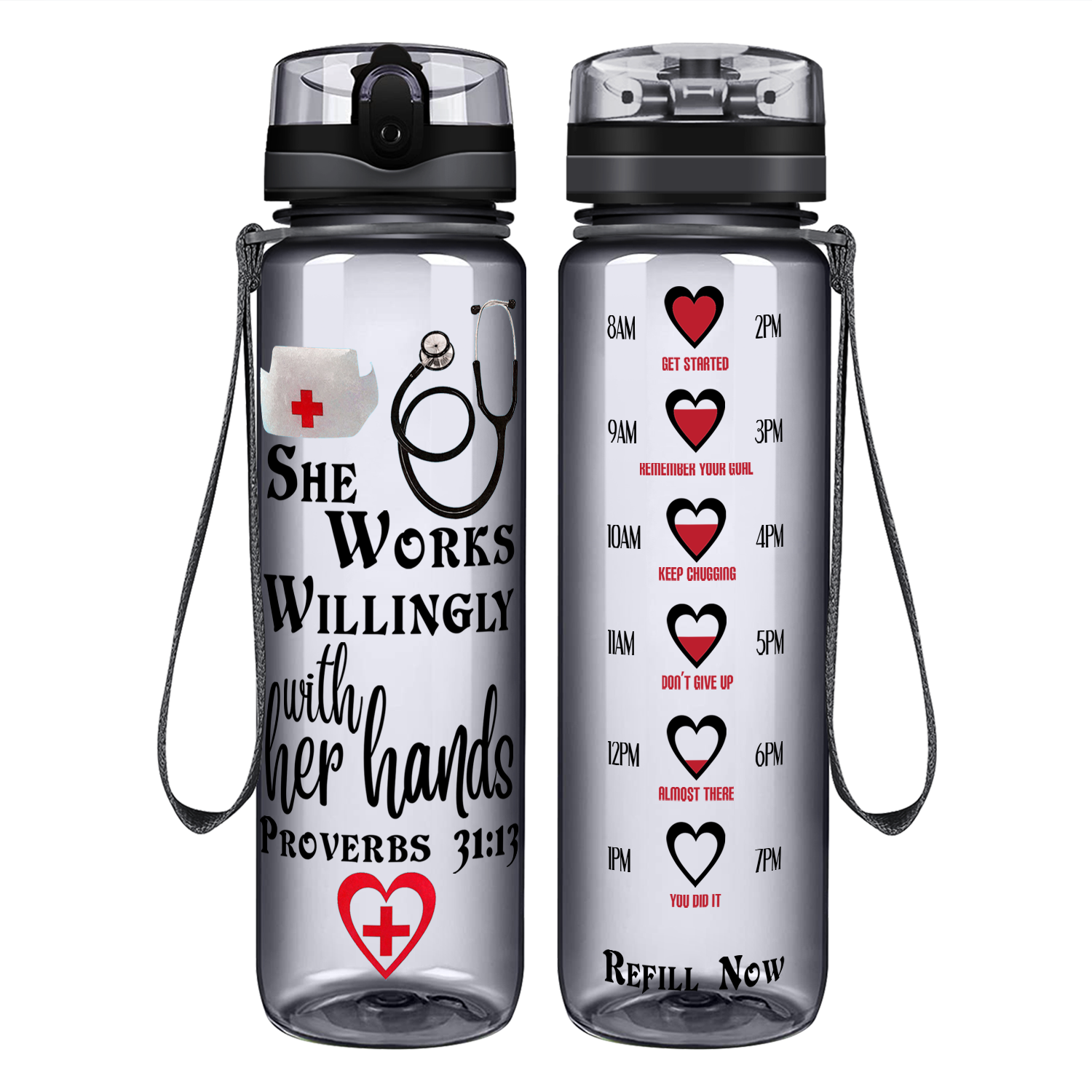 She Works Willingly with Her Hands on 32oz Motivational Nurse Water Bottle
