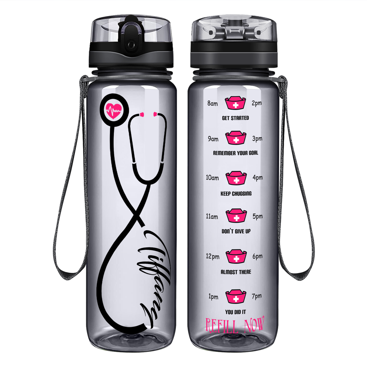 Personalized Nurse Stethoscope Pink on 32oz Water Bottle