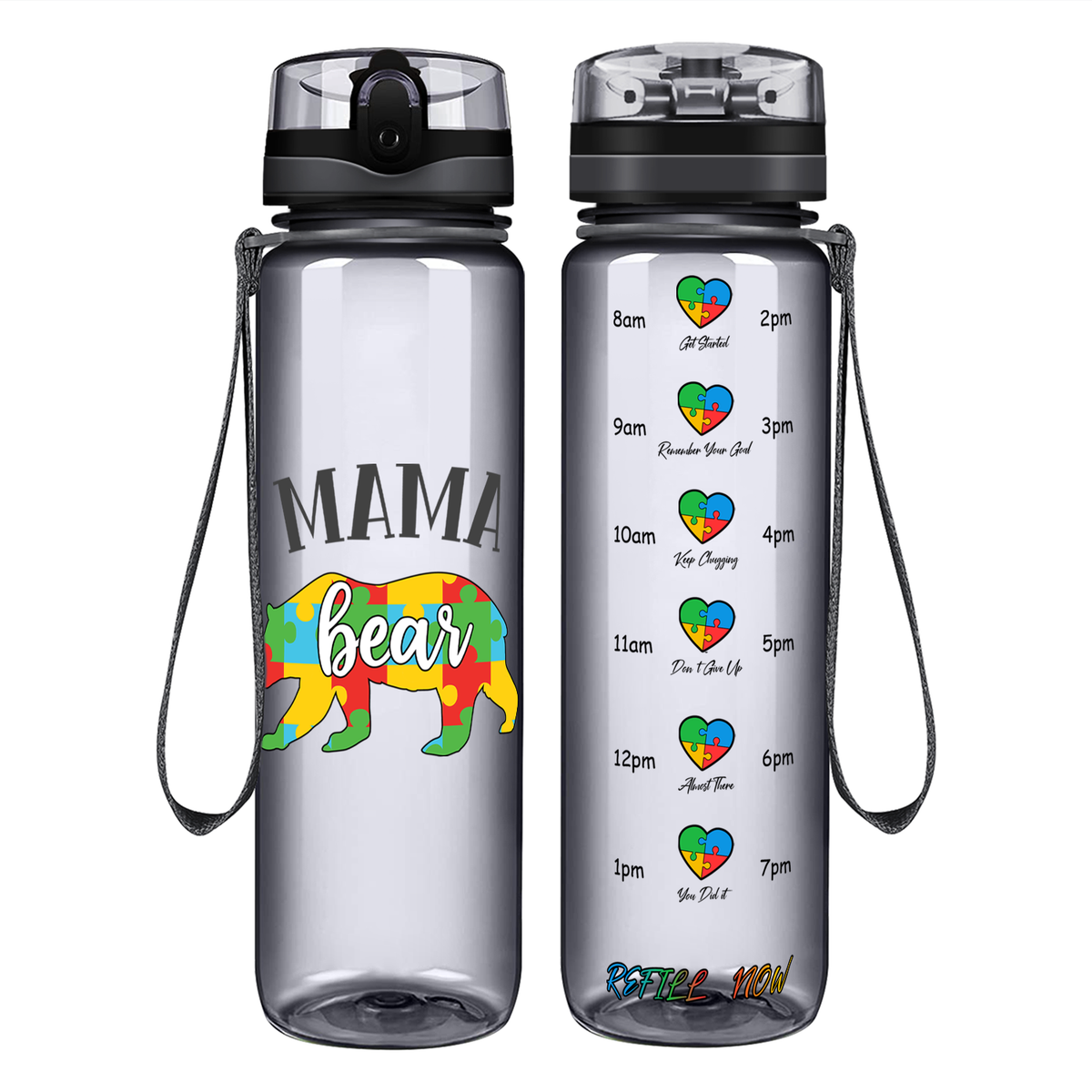 Autism Mama Bear on 32 oz Motivational Tracking Water Bottle