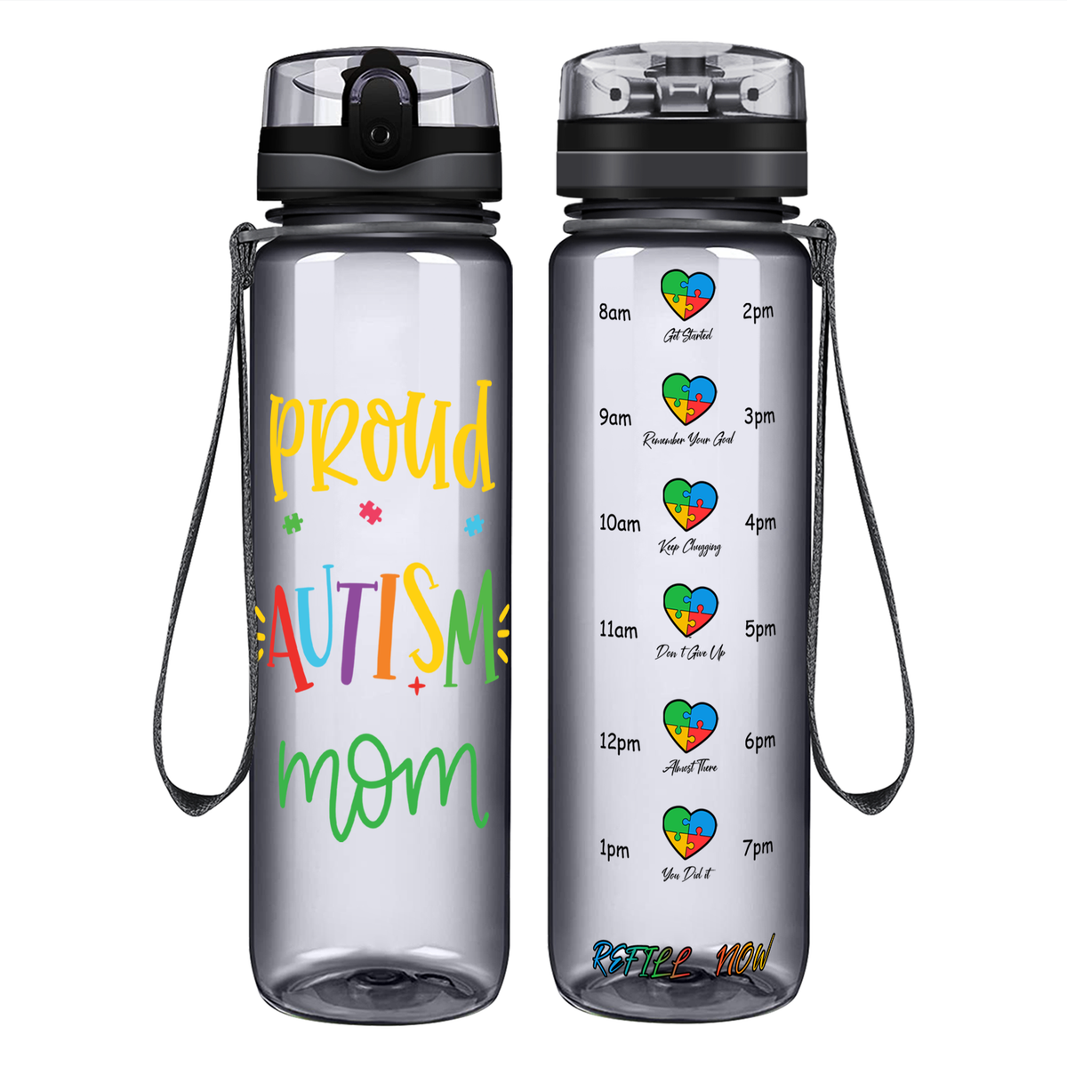 Proud Autism Mom on 32 oz Motivational Tracking Water Bottle