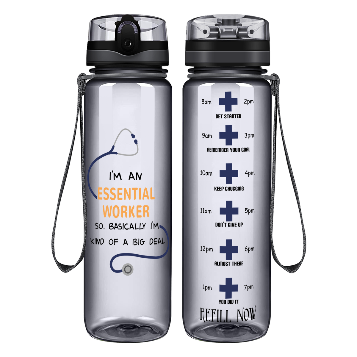 Essential Worker on 32oz Motivational Tracking Nurse Water Bottle