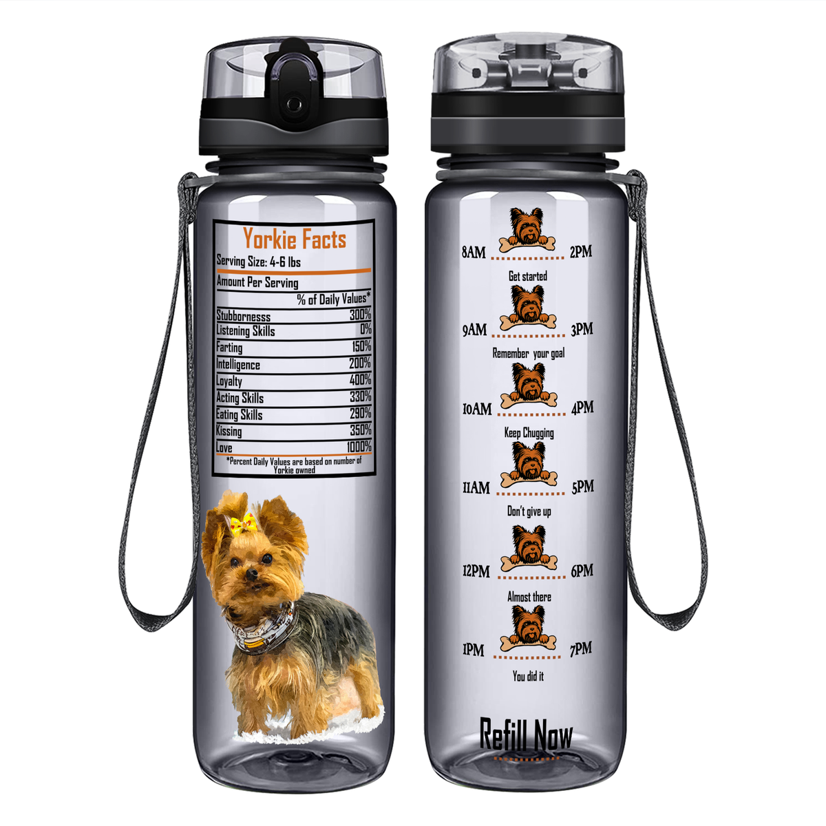 Yorkie Facts on 32 oz Motivational Tracking Water Bottle