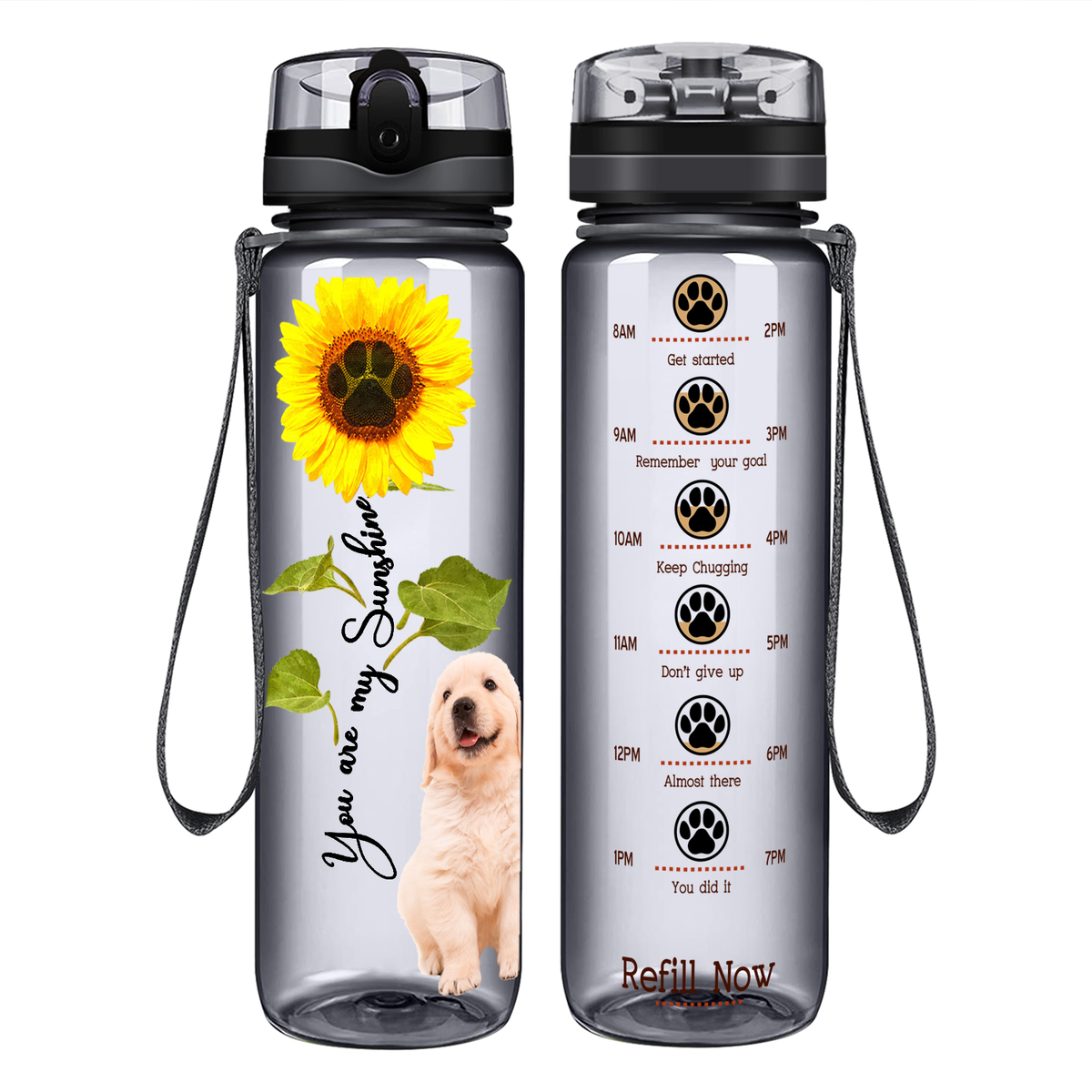 Golden Retriever You are my Sunshine on 32 oz Motivational Tracking Water Bottle