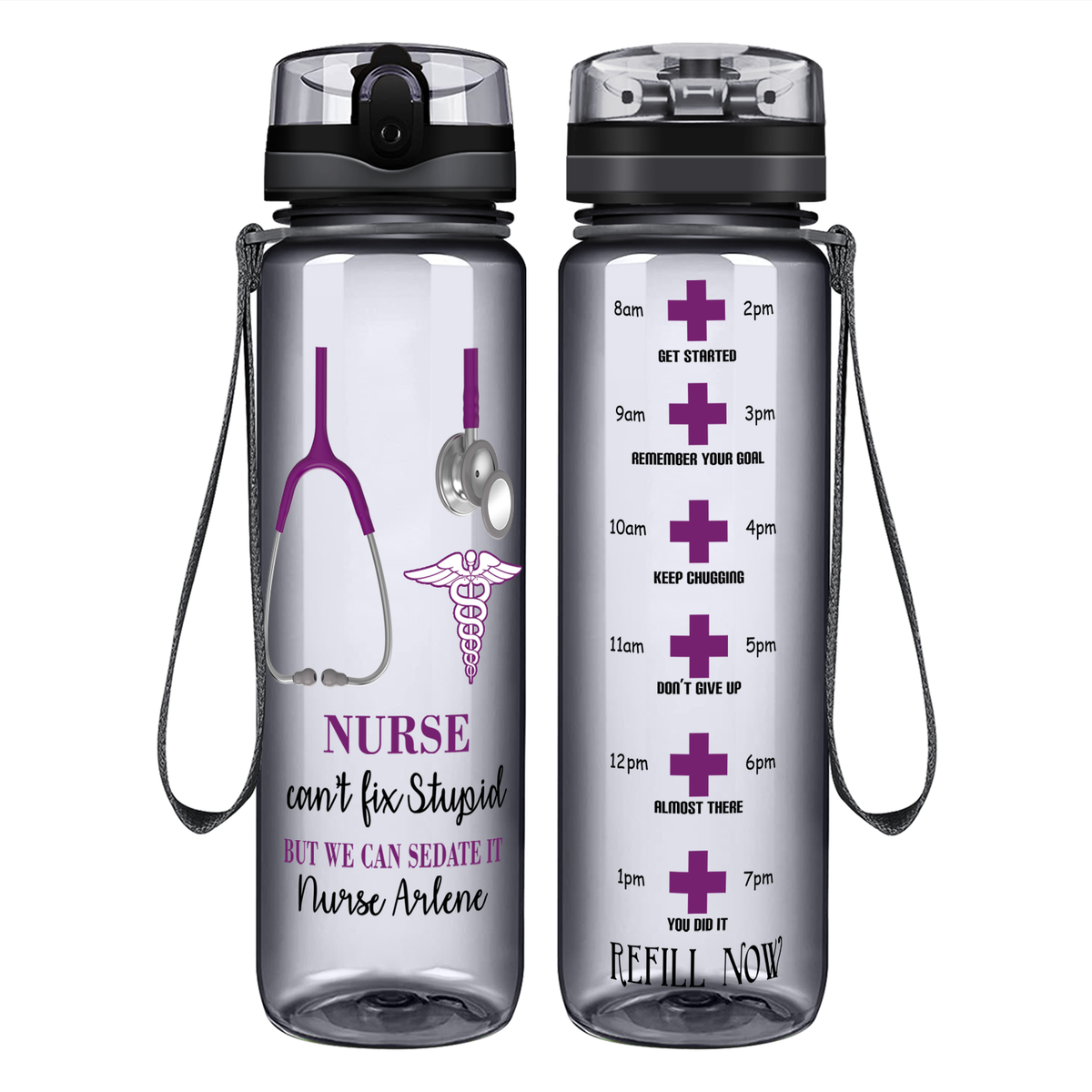 Personalized Can't Fix Stupid on 32oz Tracking Nurse Water Bottle