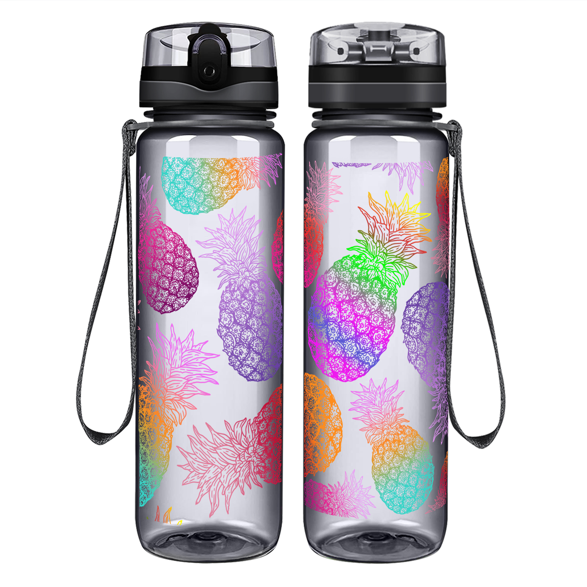 Colorful Pineapples on 32 oz Motivational Tracking Water Bottle