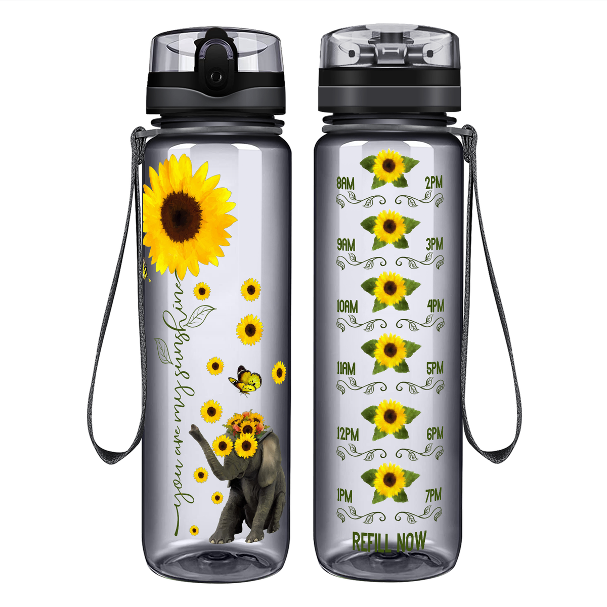 You are My Sunshine Sunflower on 32 oz Motivational Tracking Water Bottle