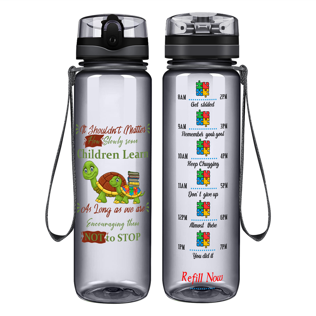 Children Learn Encourage Them Not to Stop on 32 oz Motivational Tracking Autism Water Bottle