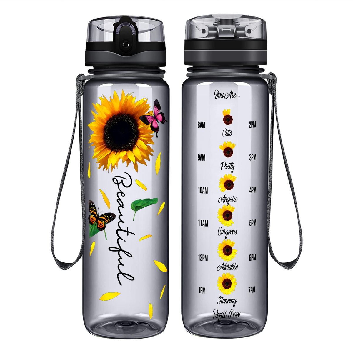 Beautiful Sunflowers on 32 oz Motivational Tracking Water Bottle