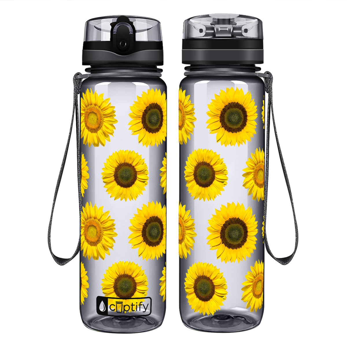 Sunflowers Galore on 32 oz Motivational Tracking Water Bottle