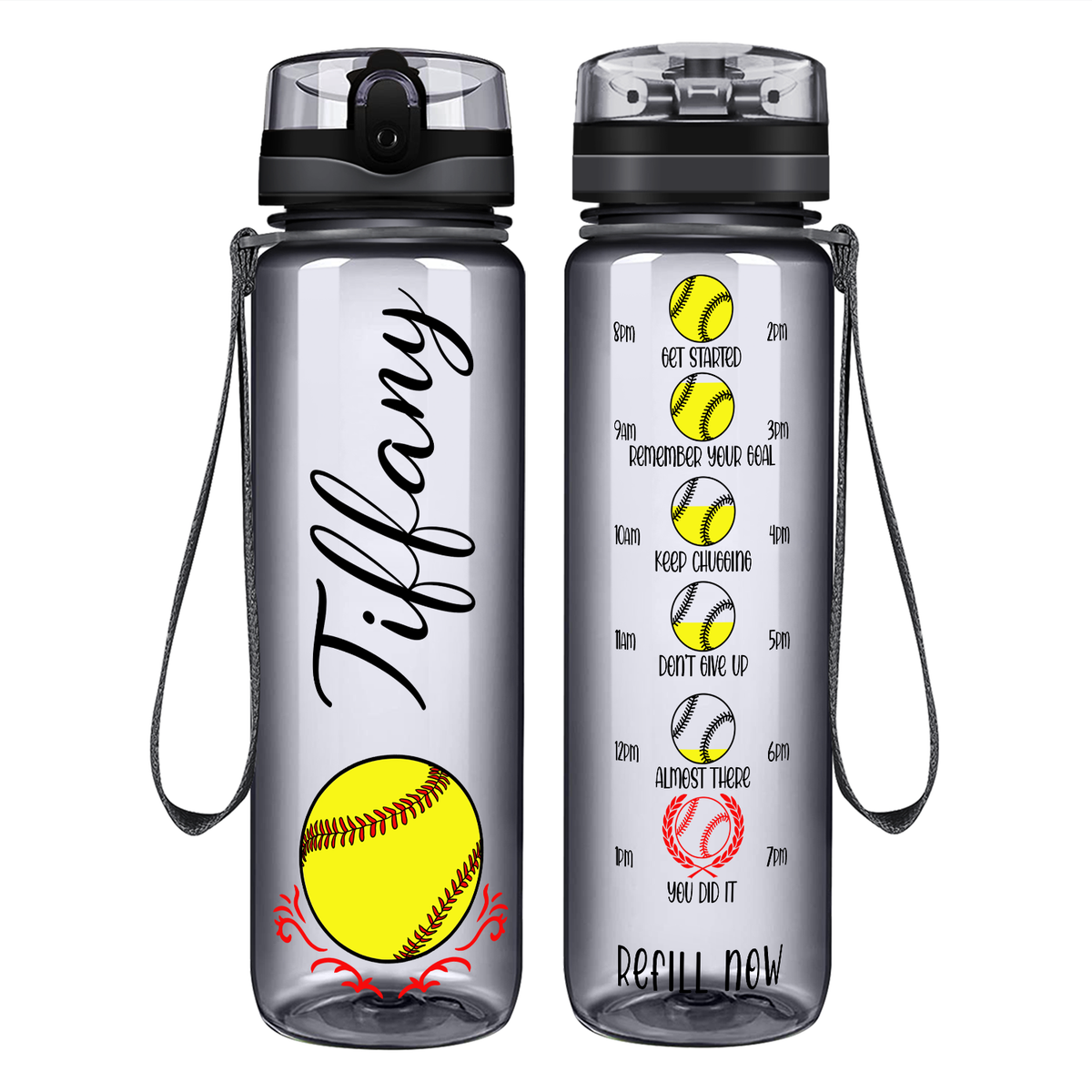Personalized Softball on 32 oz Motivational Tracking Water Bottle