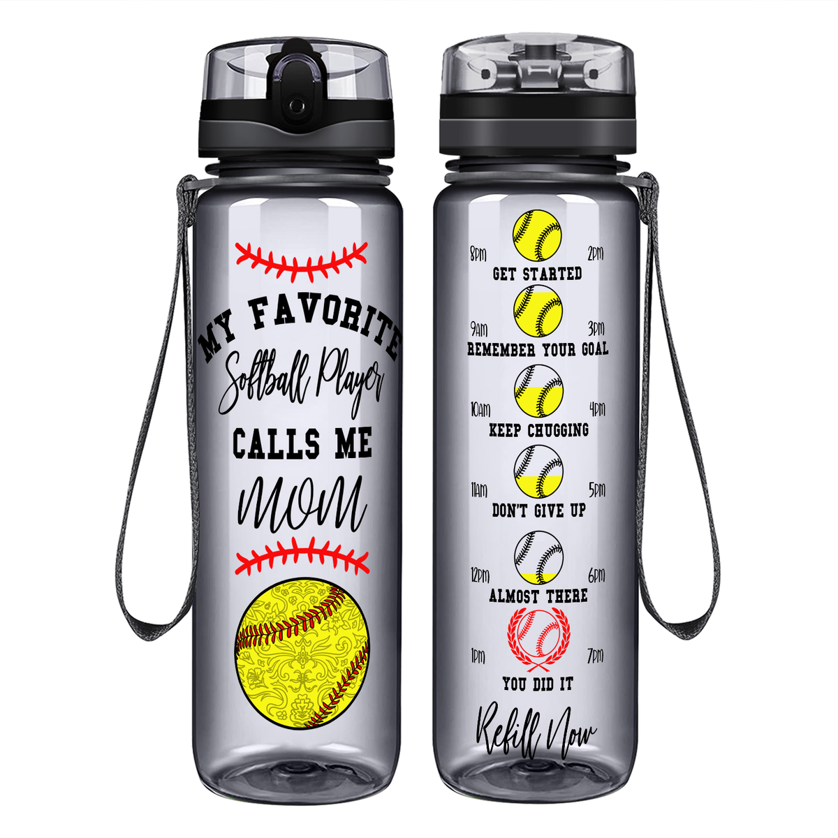 My Favorite Softball Player Calls Me Mom on 32 oz Motivational Tracking Water Bottle