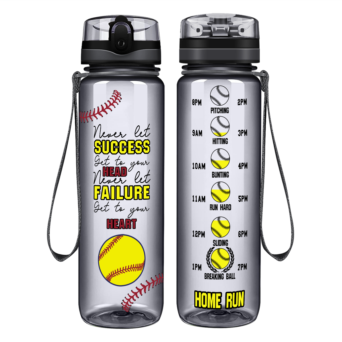 Never Let Success Get to Your Head on 32 oz Motivational Tracking Water Bottle