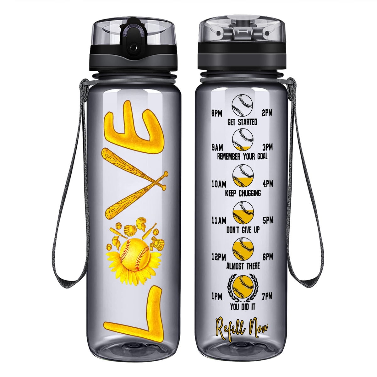 Softball Love on 32 oz Motivational Tracking Water Bottle