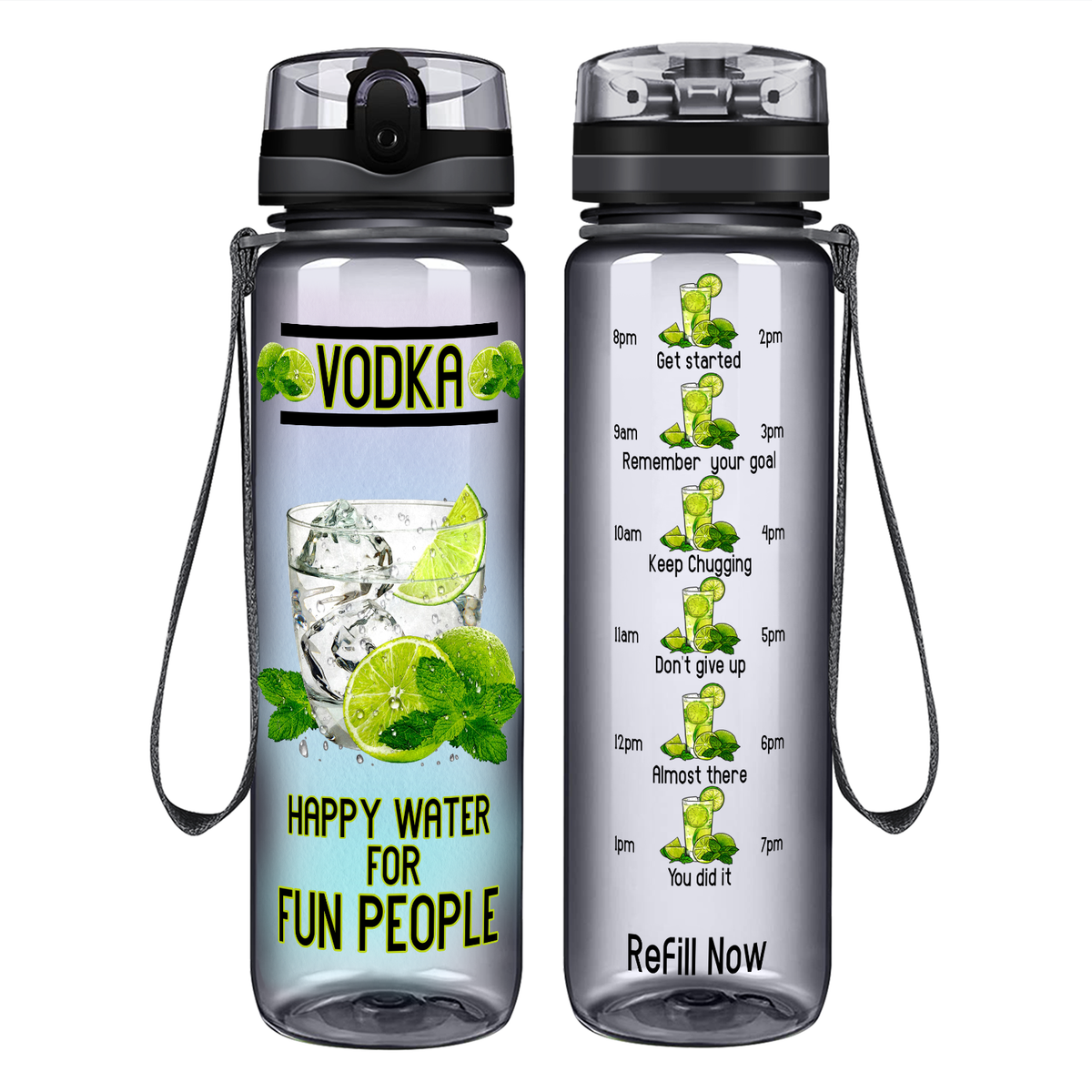 Vodka Happy Water on 32 oz Motivational Tracking Water Bottle