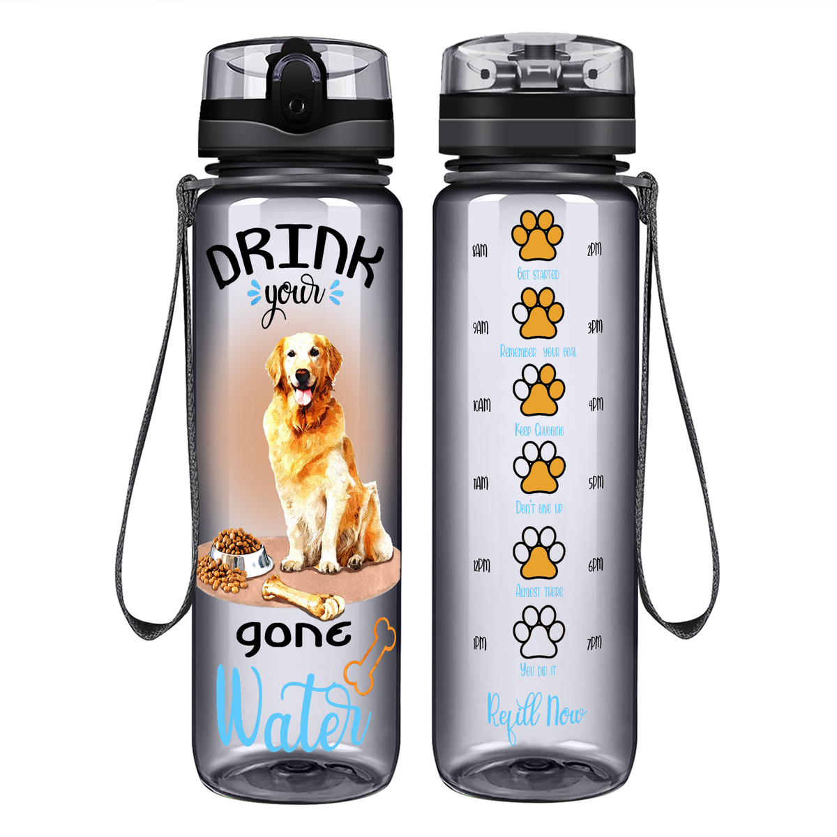 Golden Retriever Drink Your Water on 32 oz Motivational Tracking Water Bottle