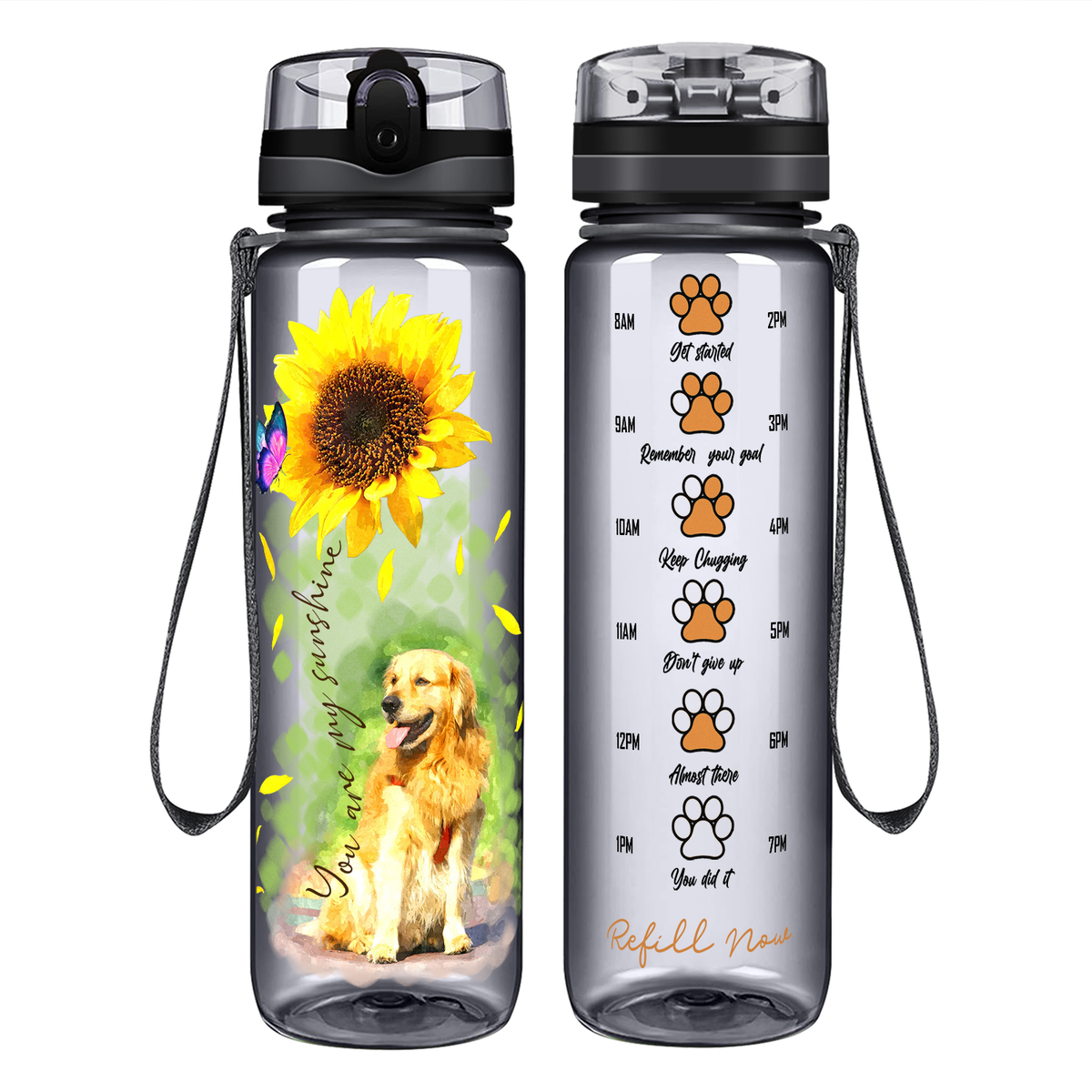 You Are My Sunshine with Butterfly Golden Retriever on 32 oz Motivational Tracking Water Bottle