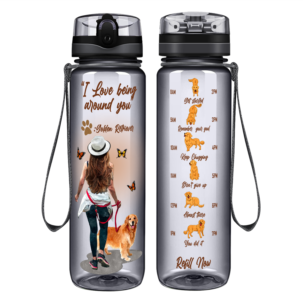 I love Being Around You Golden Retriever on 32 oz Motivational Tracking Water Bottle