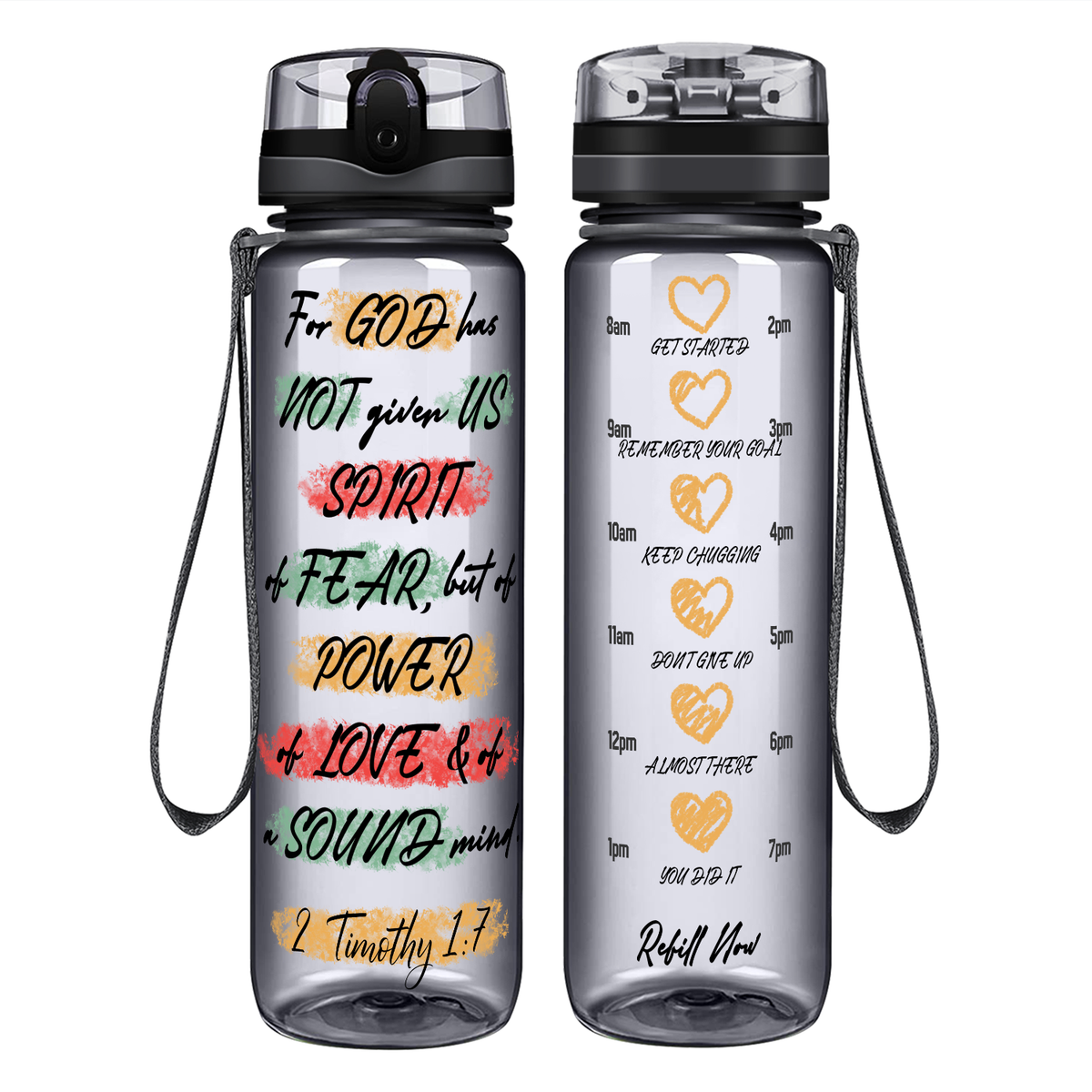 For God Has Not Given Us Spirit of Fear on 32 oz Motivational Tracking Water Bottle