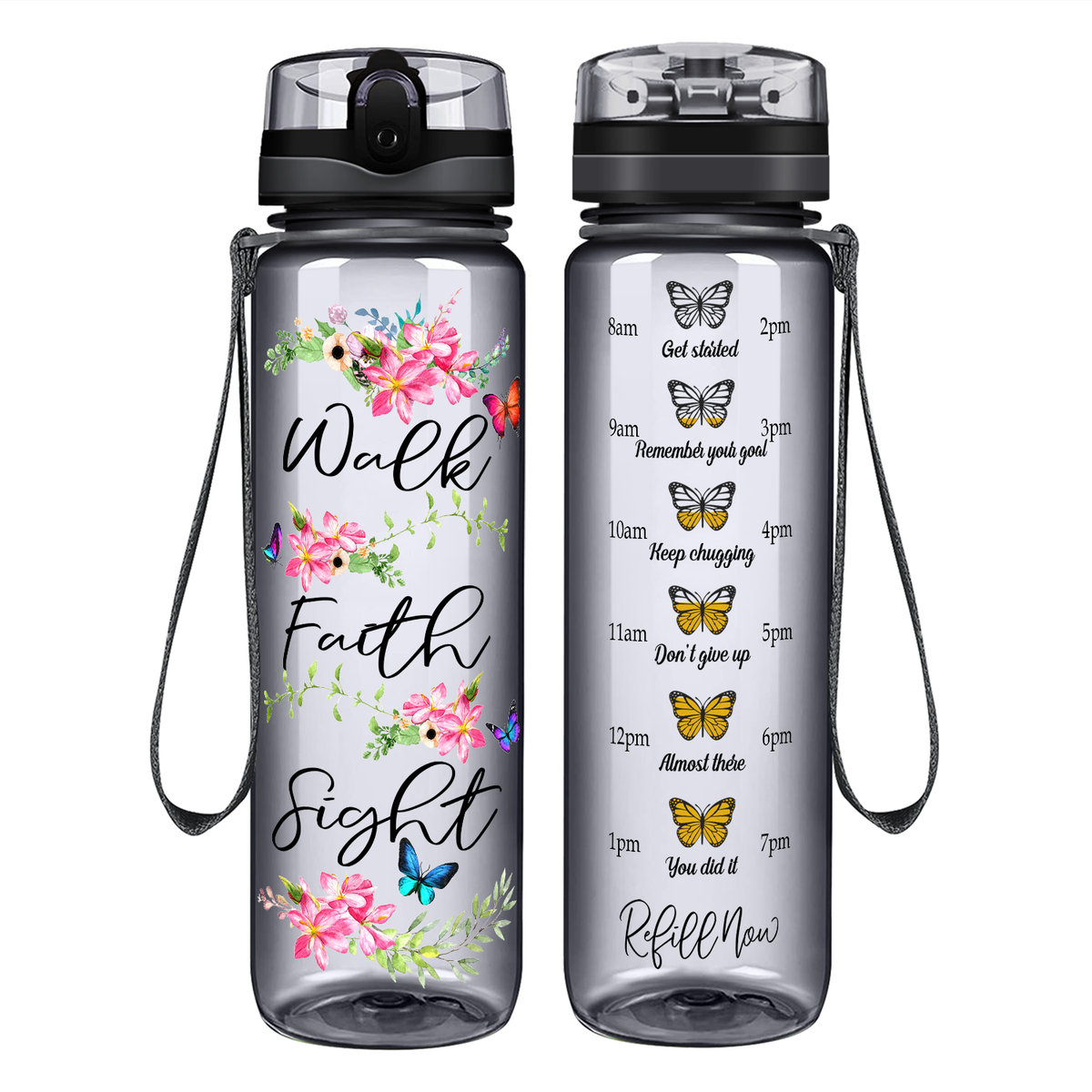 Walk Faith Sight on 32 oz Motivational Tracking Water Bottle