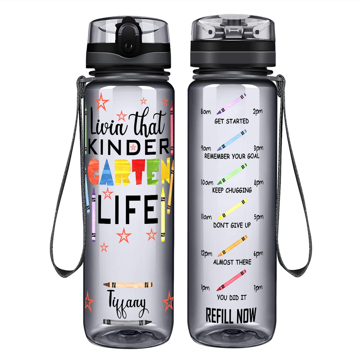 Personalized Livin' That Kindergarten Life on 32 oz Motivational Tracking Water Bottle