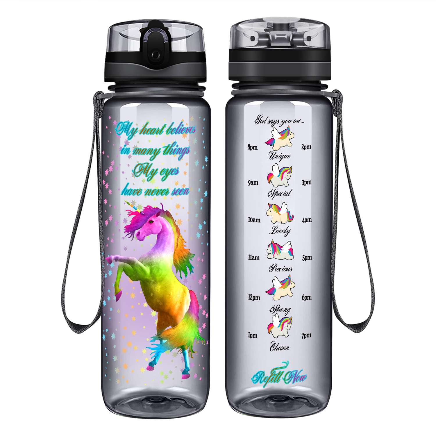 My Heart Believes In Many Things on 32 oz Motivational Tracking Water Bottle