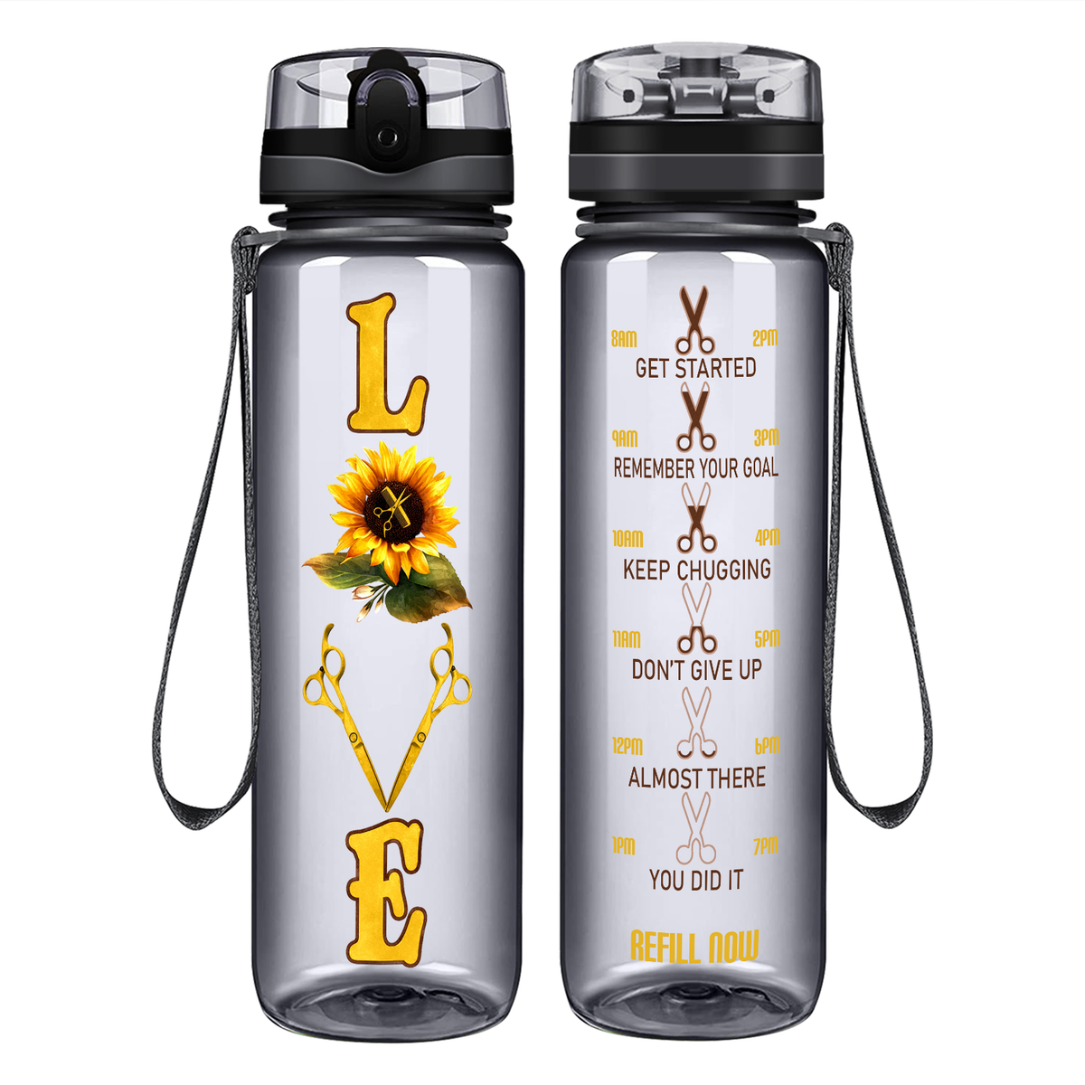 Sunflower Hairstylist Love on 32 oz Motivational Tracking Water Bottle