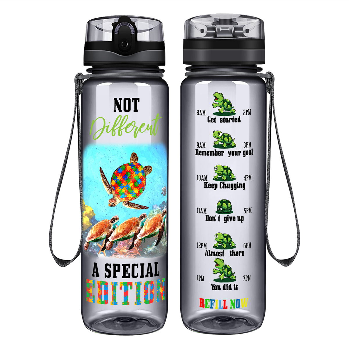 Turtles Not Different A Special Edition on 32 oz Motivational Tracking Water Bottle
