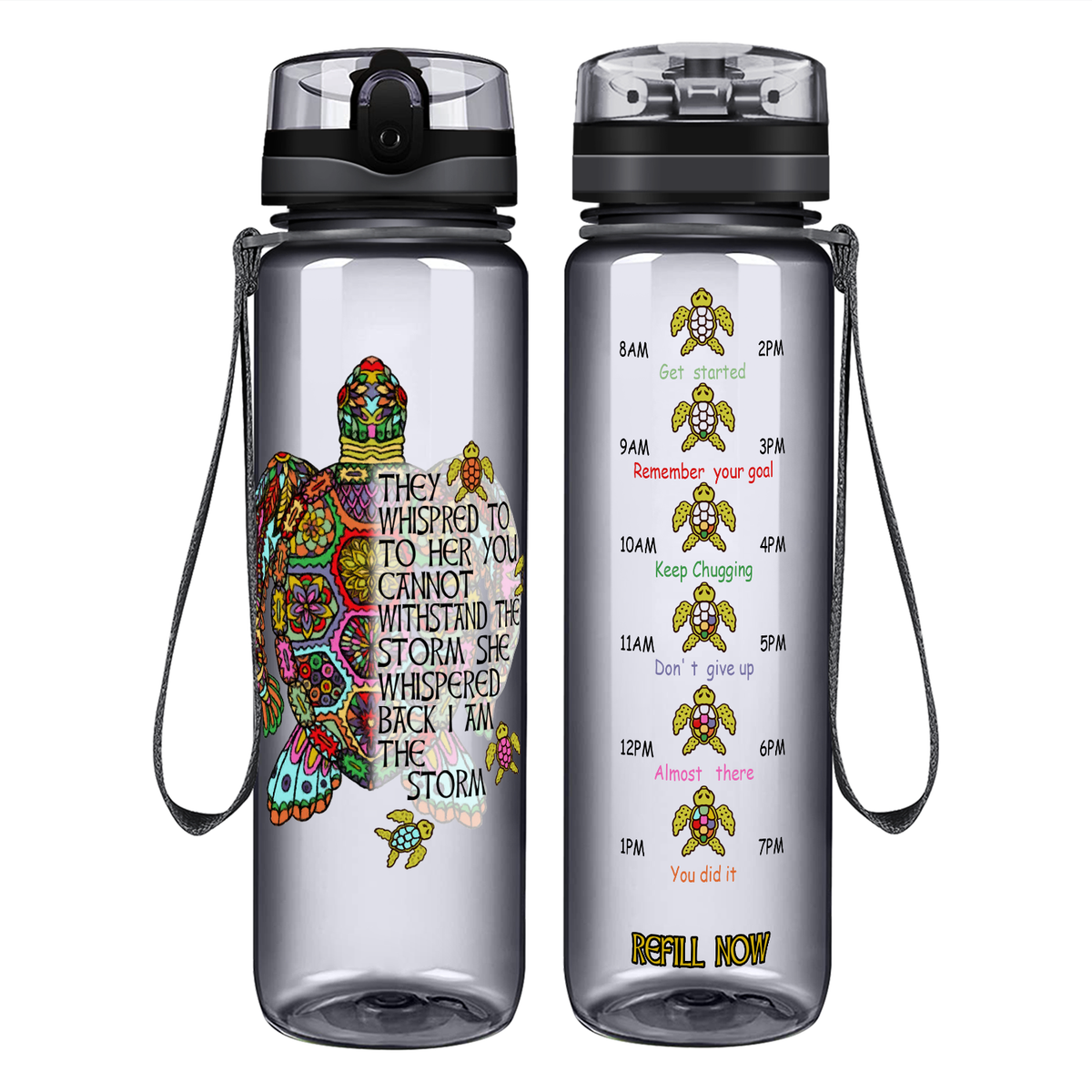 Turtle I am The Storm on 32 oz Motivational Tracking Water Bottle