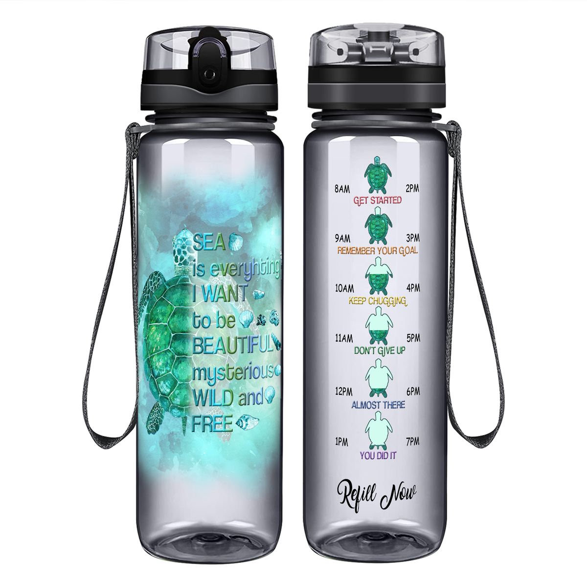 Sea Is Everything I Want on 32 oz Motivational Tracking Water Bottle