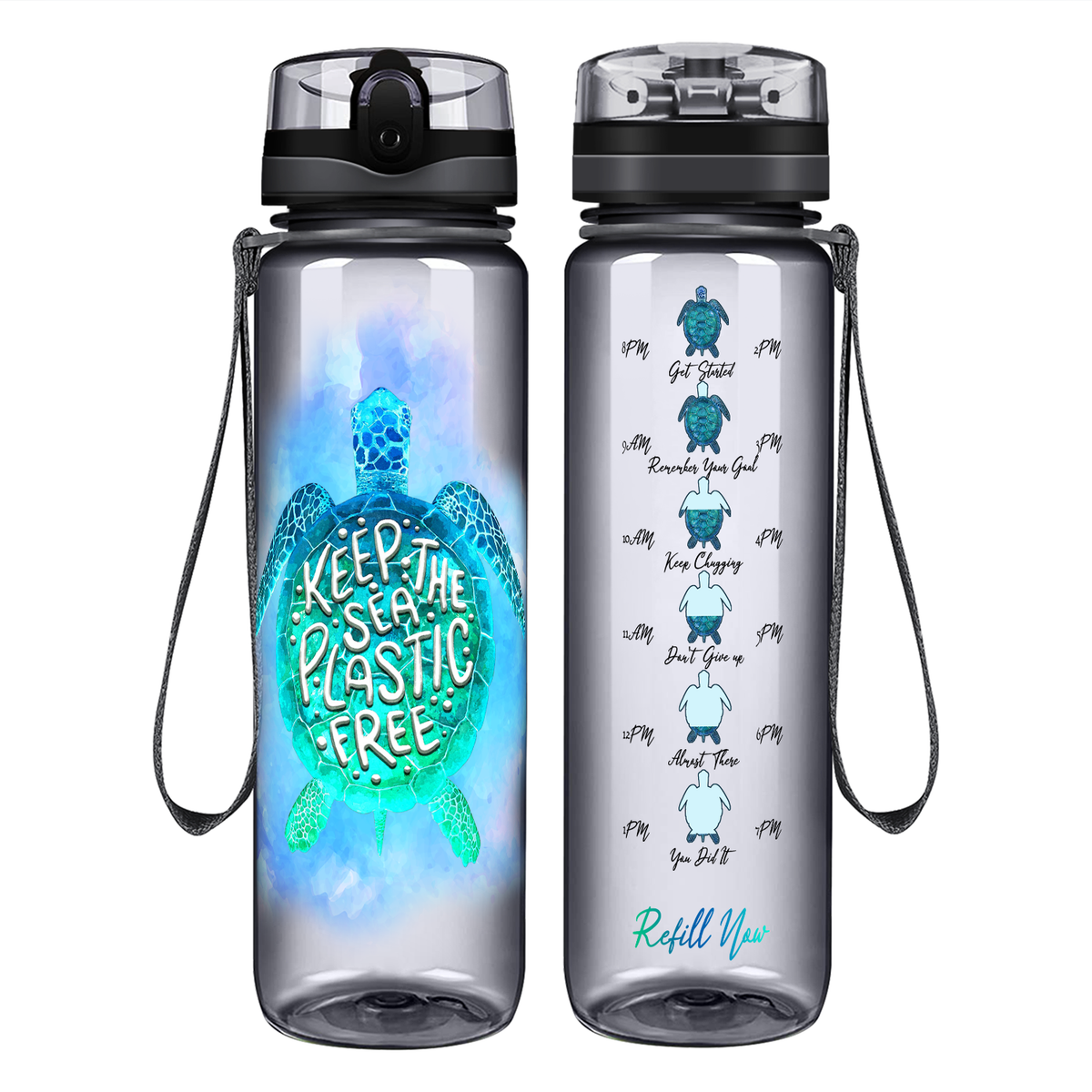 Keep The Sea Plastic Free on 32 oz Motivational Tracking Water Bottle