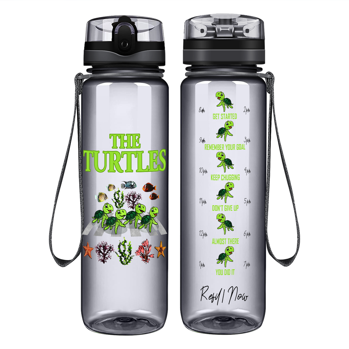 The Turtles on 32 oz Motivational Tracking Water Bottle