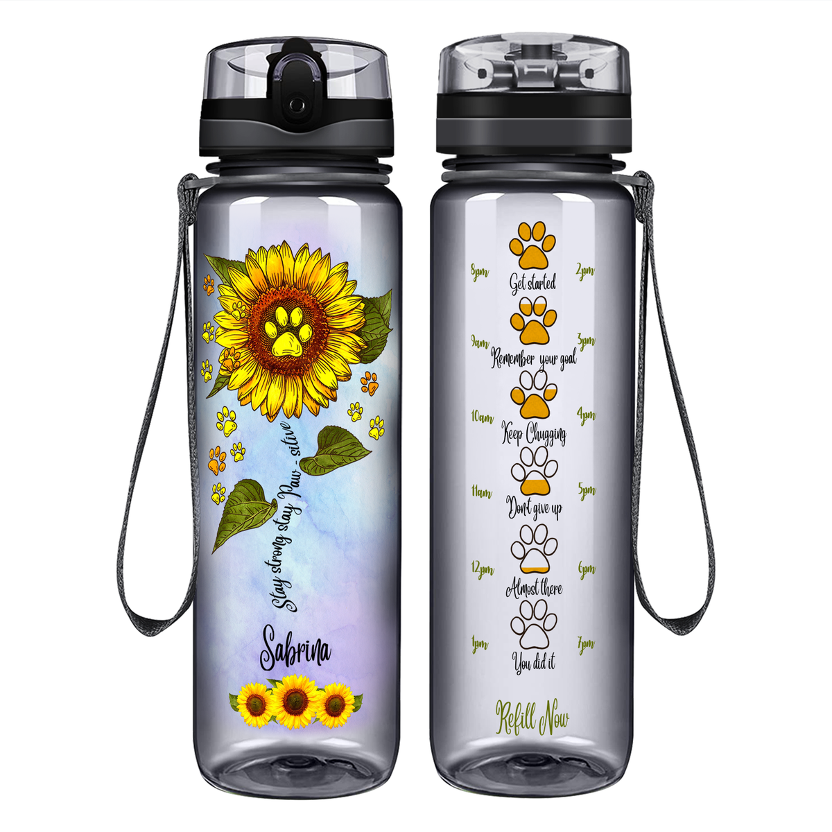 Personalized Stay Strong Stay Paw-sitive on 32 oz Motivational Tracking Water Bottle