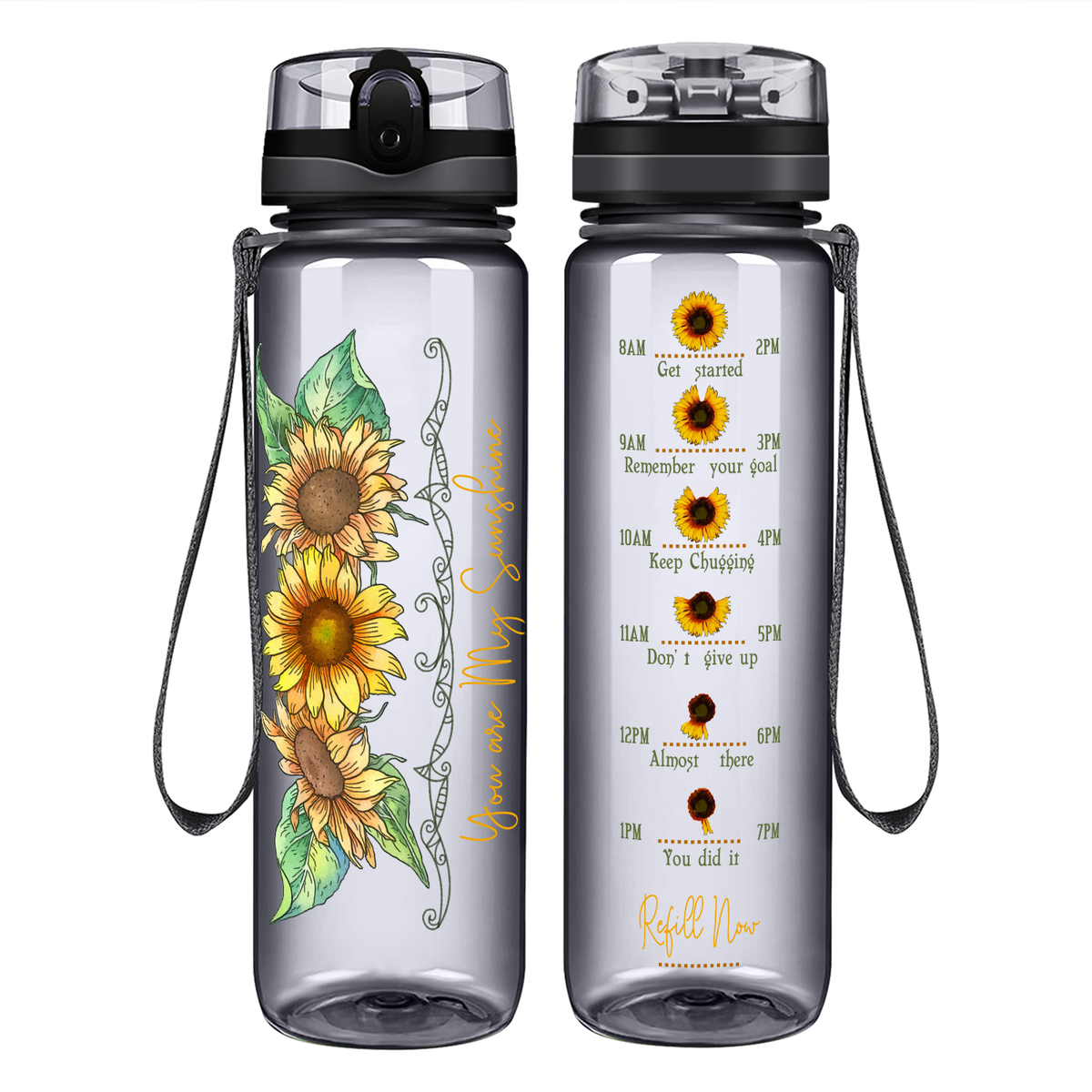 You Are My Sunshine Sunflowers Classic on 32 oz Motivational Tracking Water Bottle
