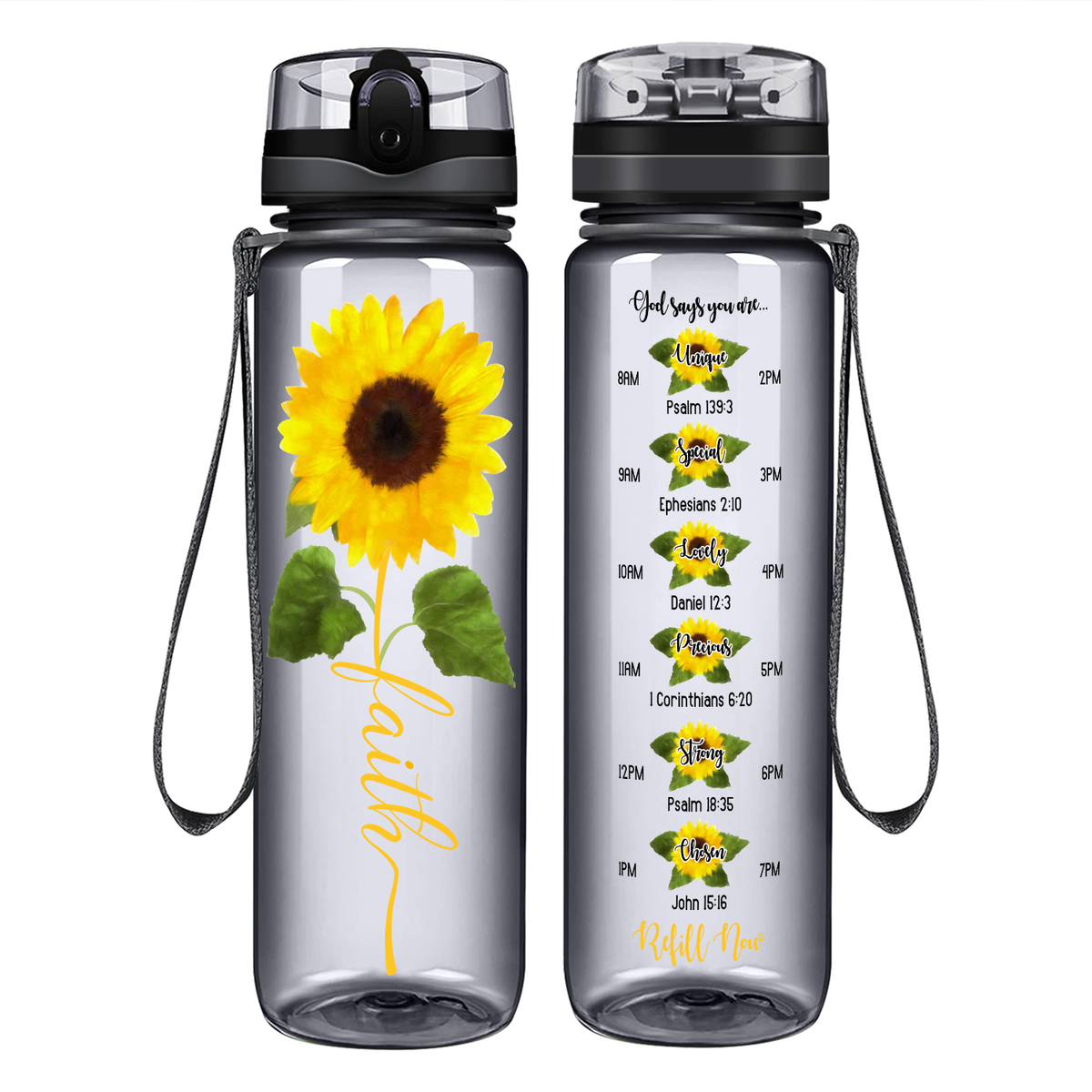 Sunflower Faith on 32 oz Motivational Tracking Water Bottle